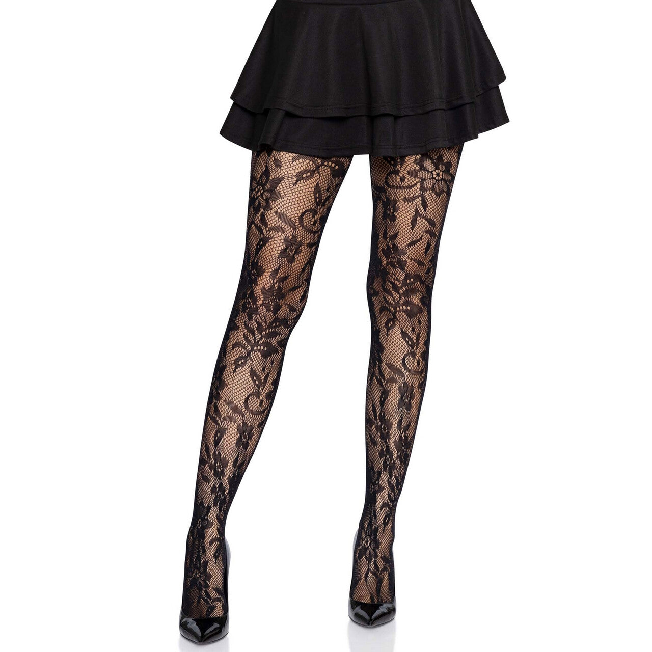 Op deze afbeelding zie je een Accessoires, van het merk Leg Avenue. Gek Op Bloemen Panty Visnet Zwart