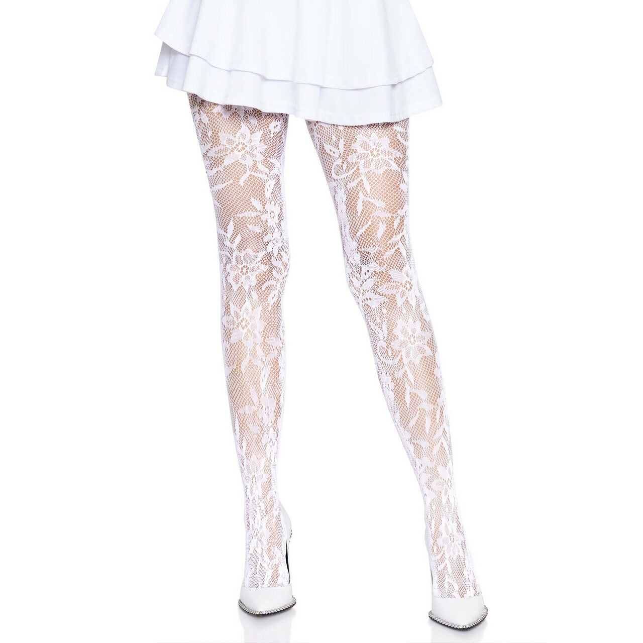Op deze afbeelding zie je een Accessoires, van het merk Leg Avenue. White Flower Panty Visnet