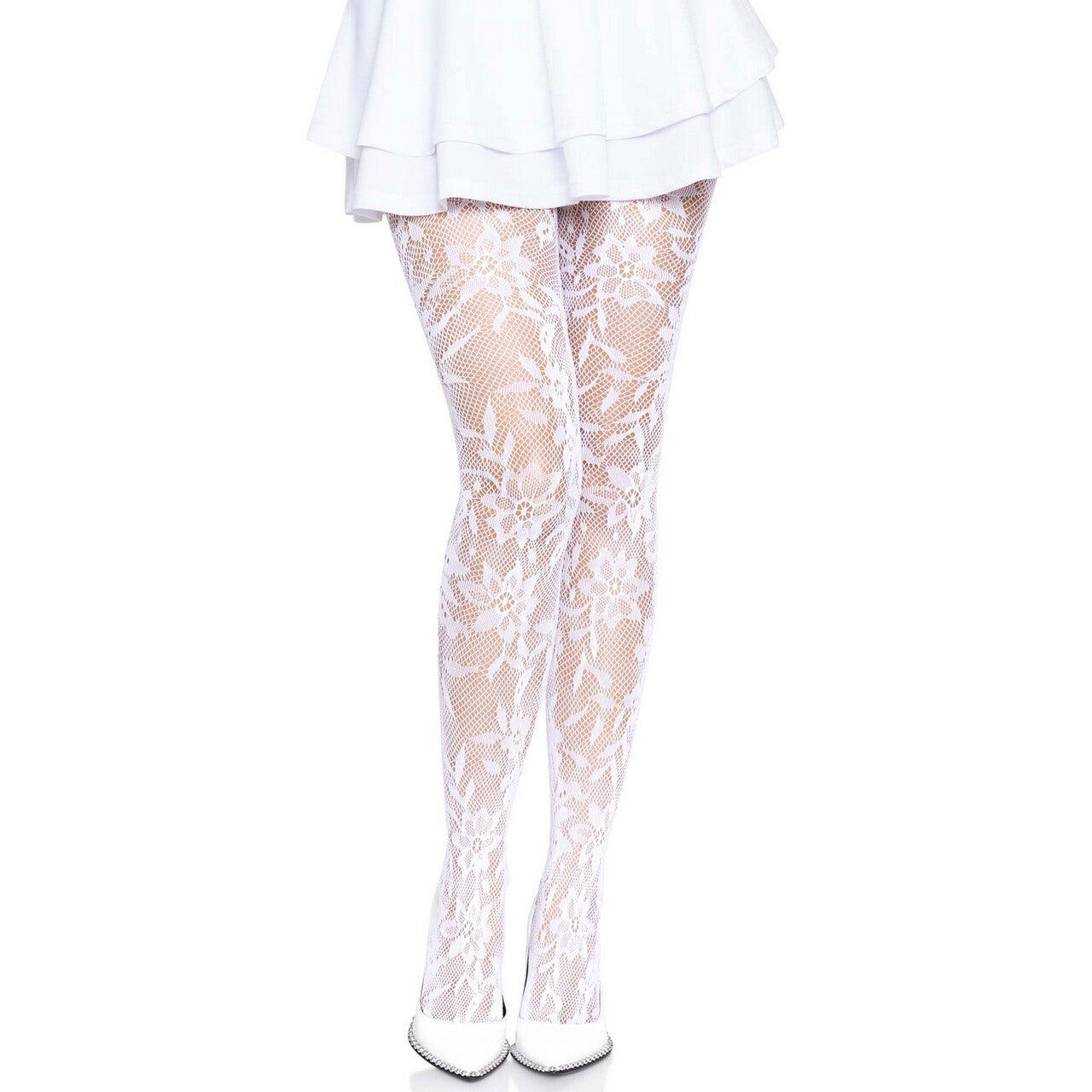 Op deze afbeelding zie je een Accessoires, van het merk Leg Avenue. White Flower Panty Visnet