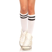 Op deze afbeelding zie je een Accessoires, van het merk Leg Avenue. Sportieve Kniekousen Wit Zwart