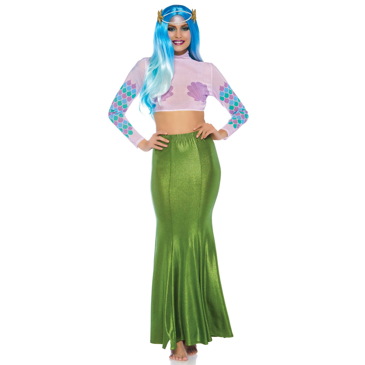 Op deze afbeelding zie je een Kostuums, van het merk Leg Avenue. Glimmende Spandex Zeemeermin Rok Groen Alg Plus Size Vrouw