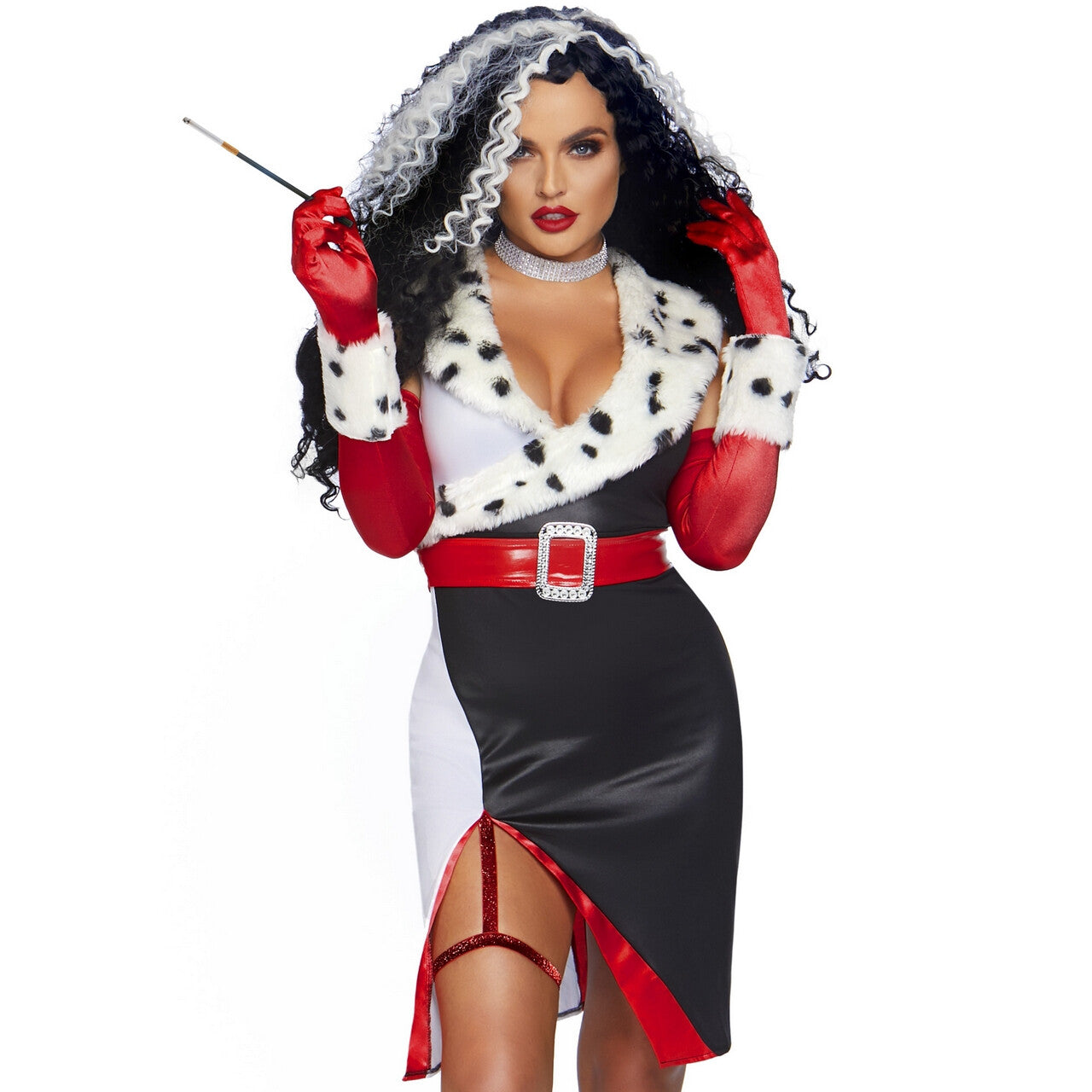 Op deze afbeelding zie je een Kostuums, van het merk Leg Avenue. Wreed Fraai Cruella Dalmatier Vrouw Kostuum
