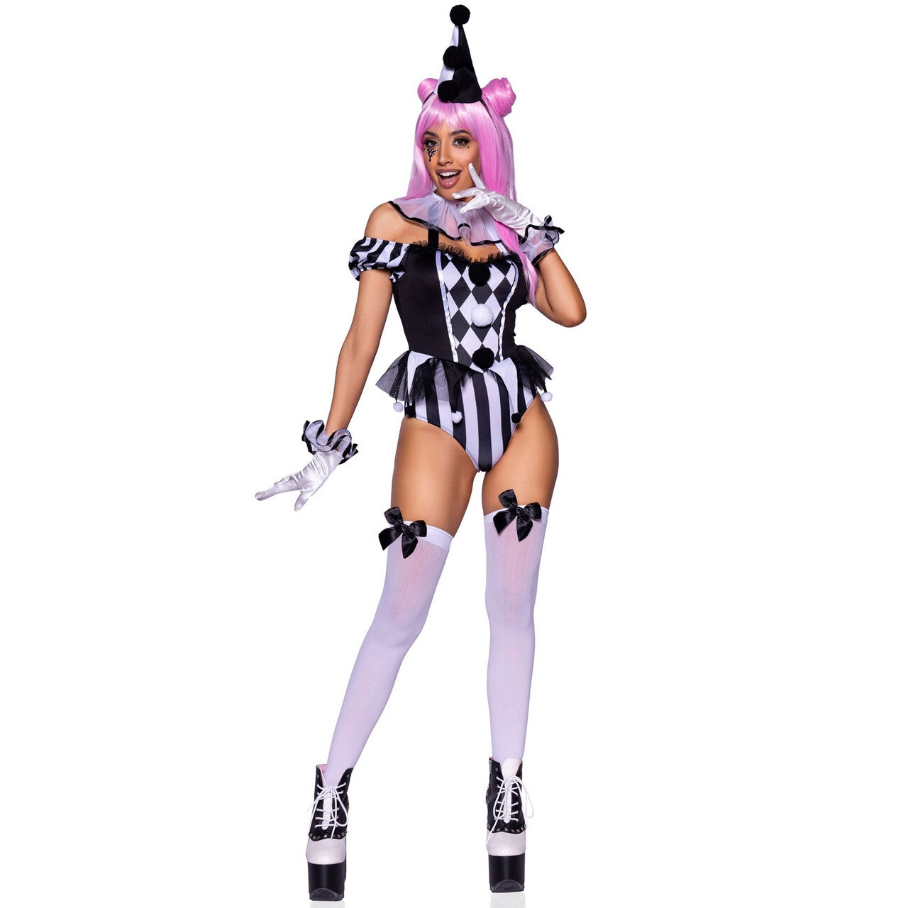 Op deze afbeelding zie je een Kostuums, van het merk Leg Avenue. Ooh La La Mime Clown Vrouw Kostuum
