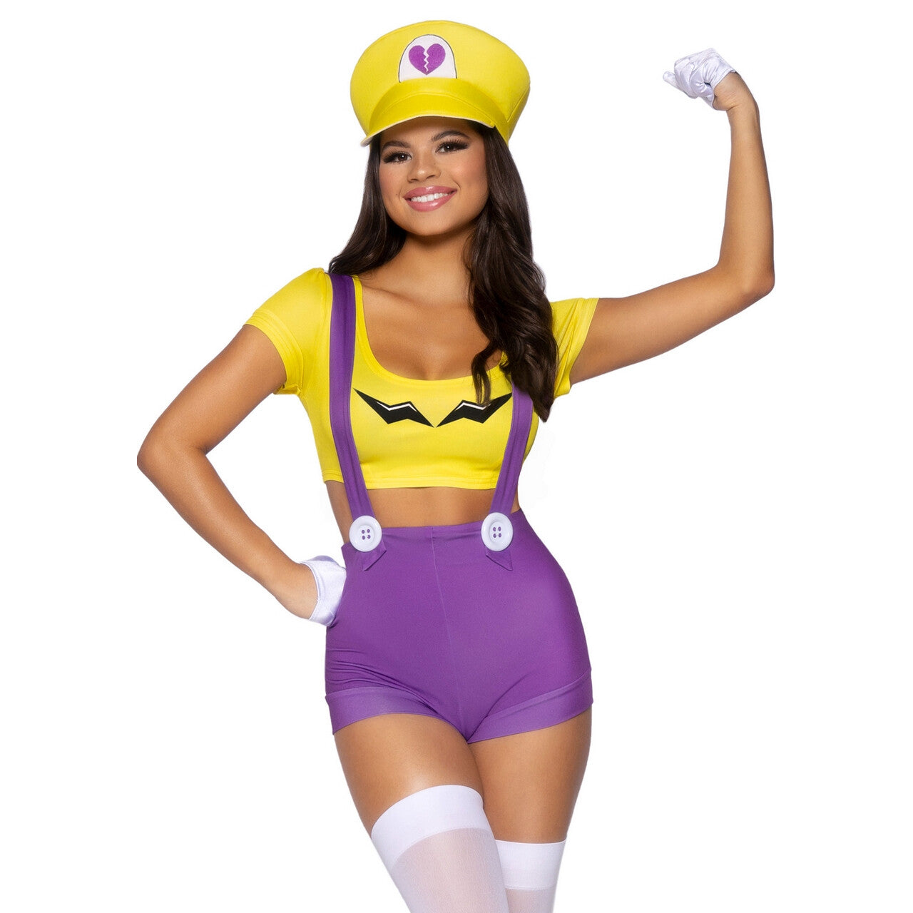 Op deze afbeelding zie je een Kostuums, van het merk Leg Avenue. Gamer Hartenbreekster Super Wario Vrouw Kostuum