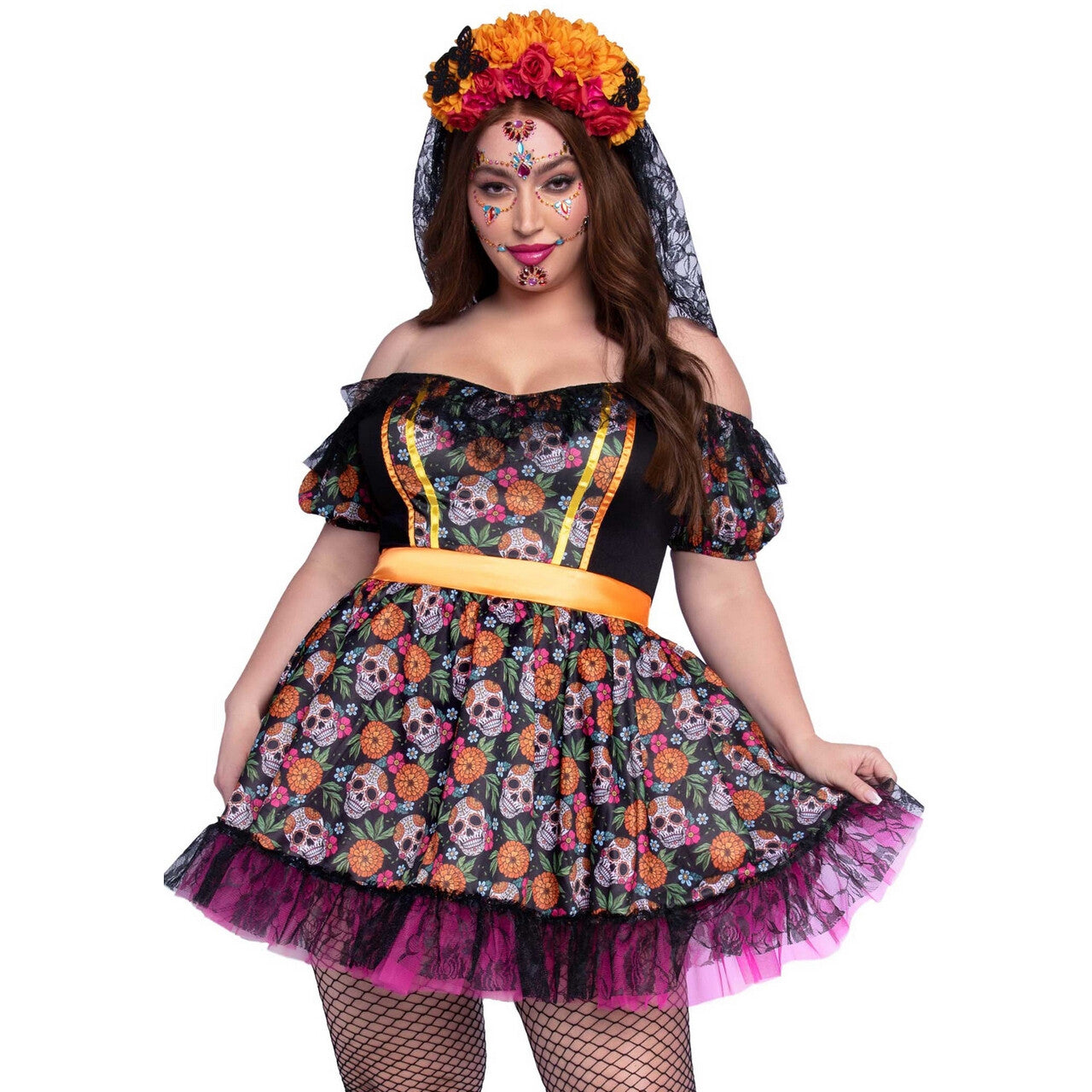 Op deze afbeelding zie je een Kostuums, van het merk Leg Avenue. Mariana Day Of The Dead Plus Size Vrouw Kostuum