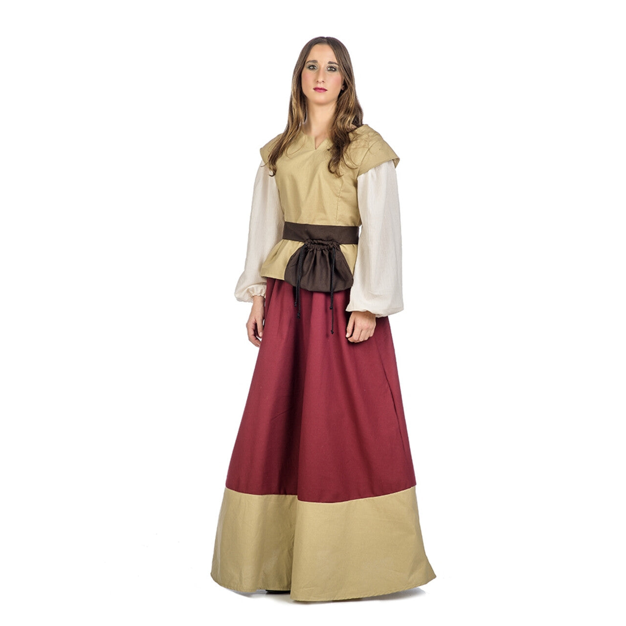 Op deze afbeelding zie je een Kostuums, van het merk Limit. Beige Rood Middeleeuwse Dame Klaartje Van Nimwegen Vrouw Kostuum
