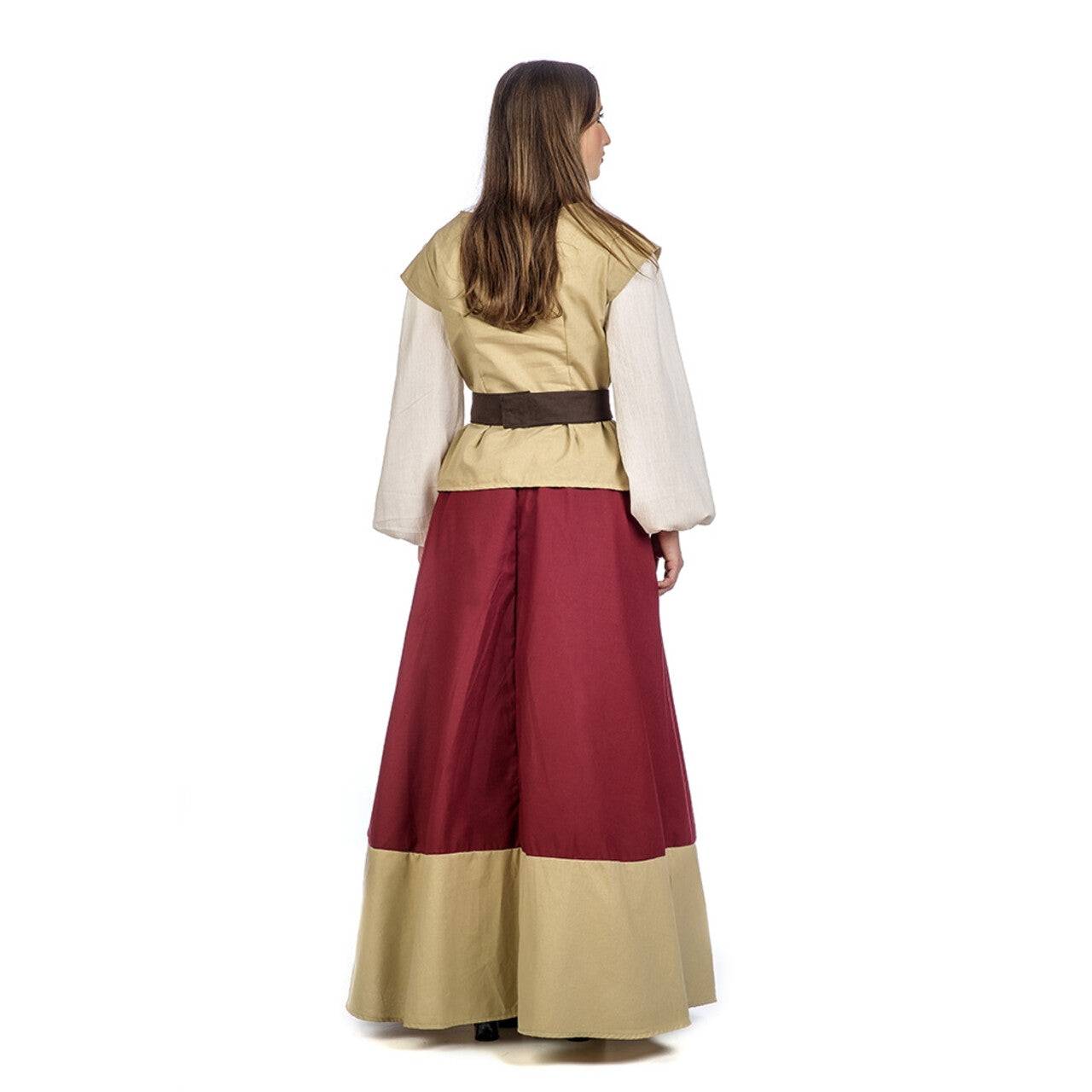 Op deze afbeelding zie je een Kostuums, van het merk Limit. Beige Rood Middeleeuwse Dame Klaartje Van Nimwegen Vrouw Kostuum