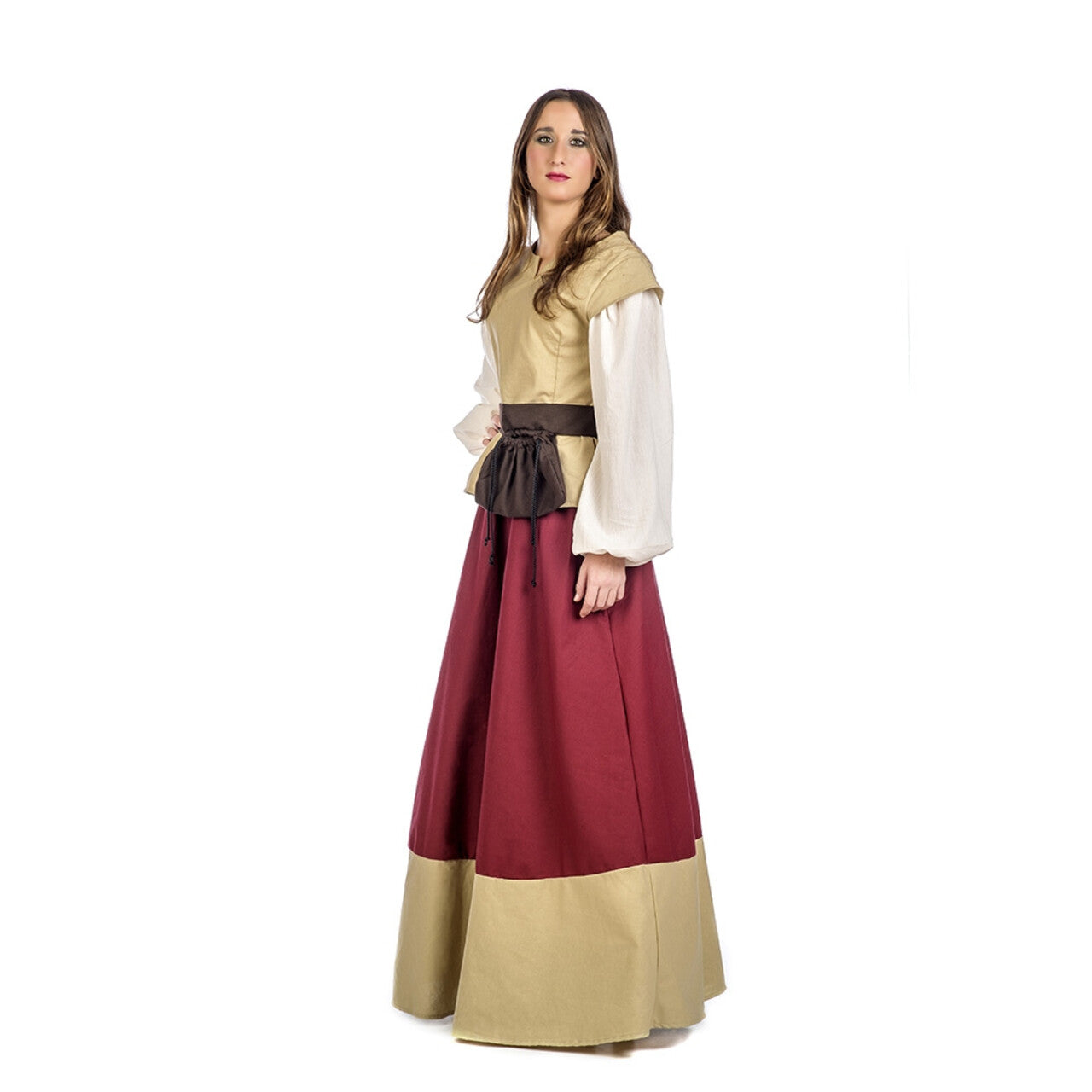 Op deze afbeelding zie je een Kostuums, van het merk Limit. Beige Rood Middeleeuwse Dame Klaartje Van Nimwegen Vrouw Kostuum