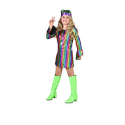 Op deze afbeelding zie je een Kostuums, van het merk Magic By Freddy's. Gestreepte Regenboog Dance Party Meisje Kostuum