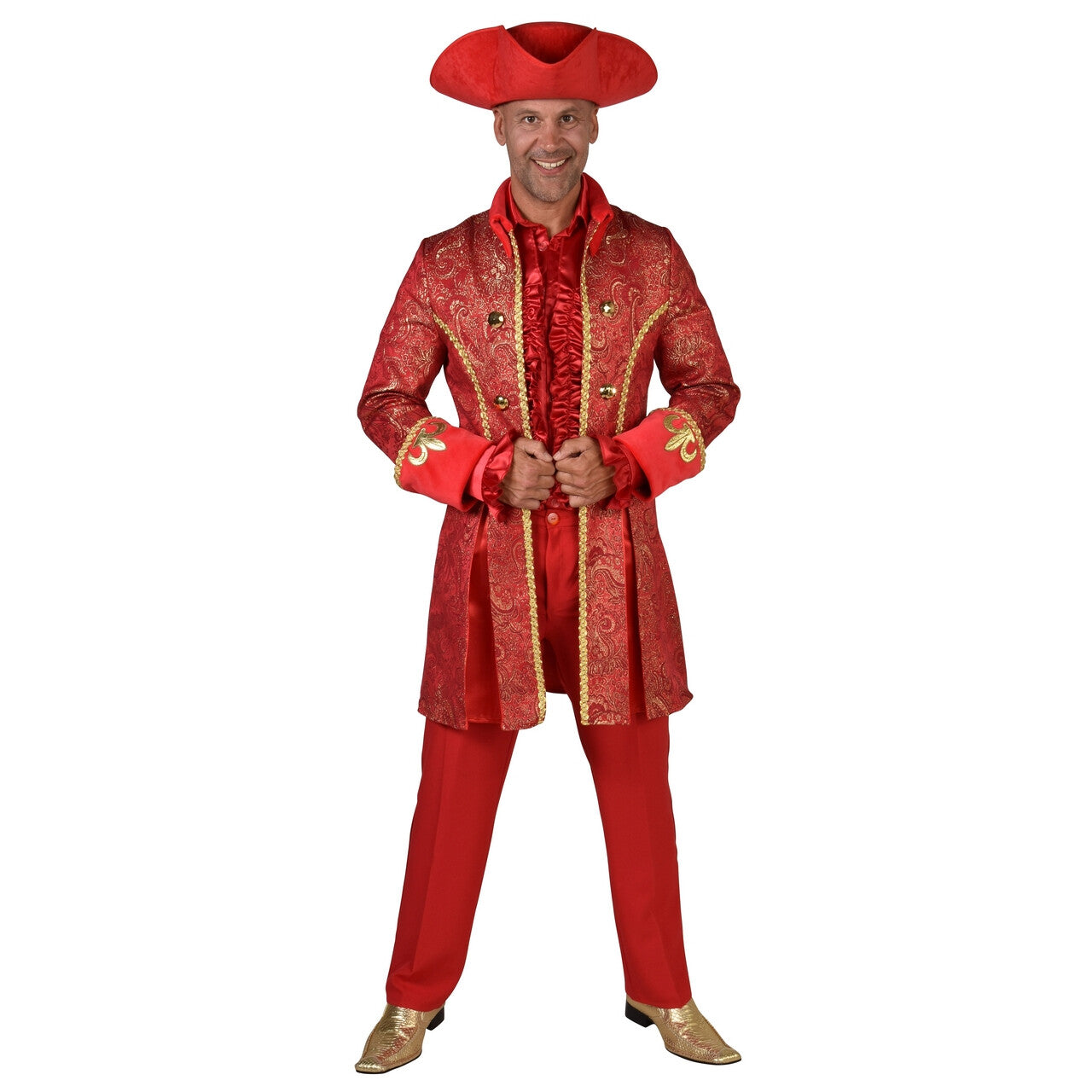 Op deze afbeelding zie je een Kostuums, van het merk Magic By Freddy's. Rode Deftige Markies Marcus Jas Man Kostuum