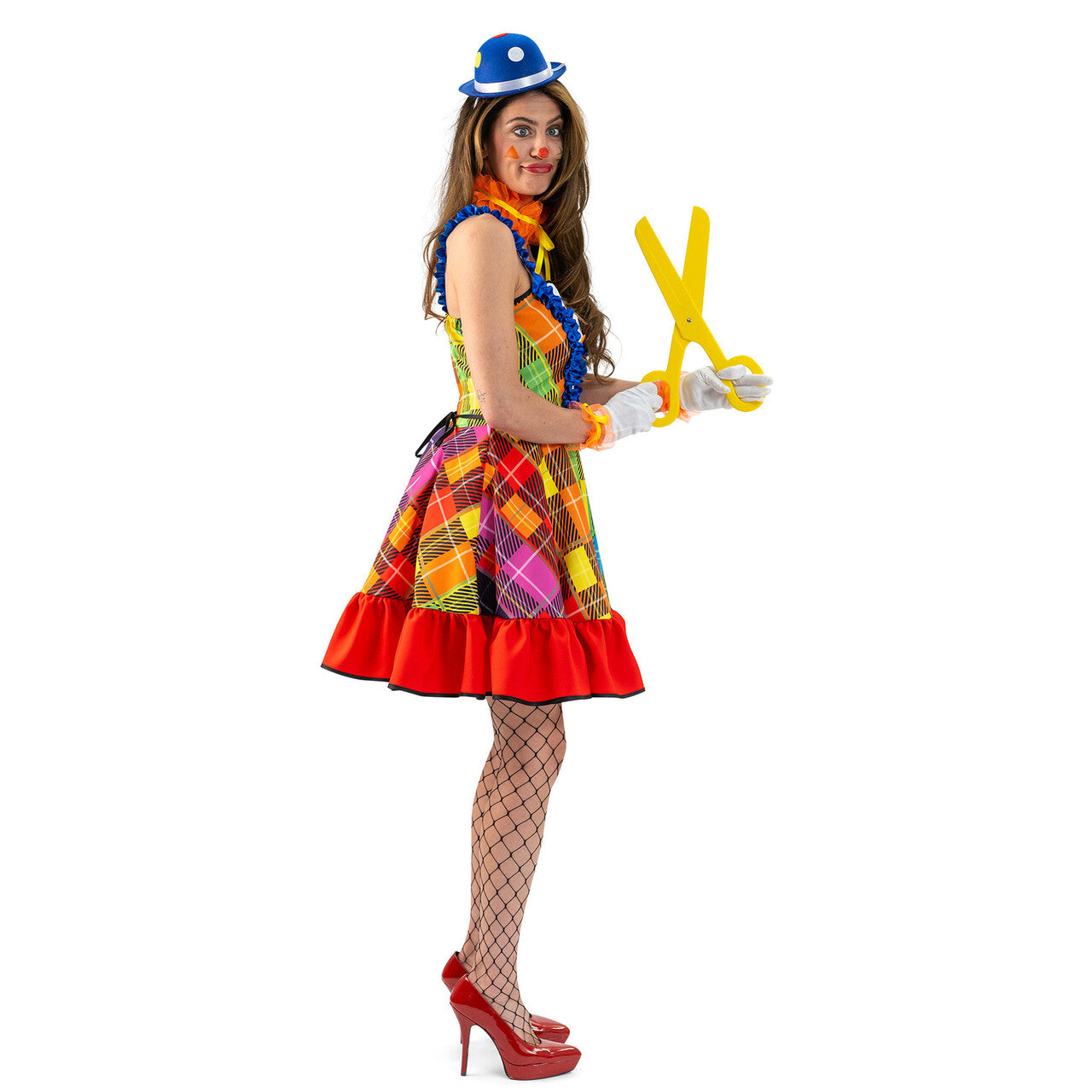 Op deze afbeelding zie je een Kostuums, van het merk Magic By Freddy's. Rainbow Clown Clumpsy Vrouw Kostuum