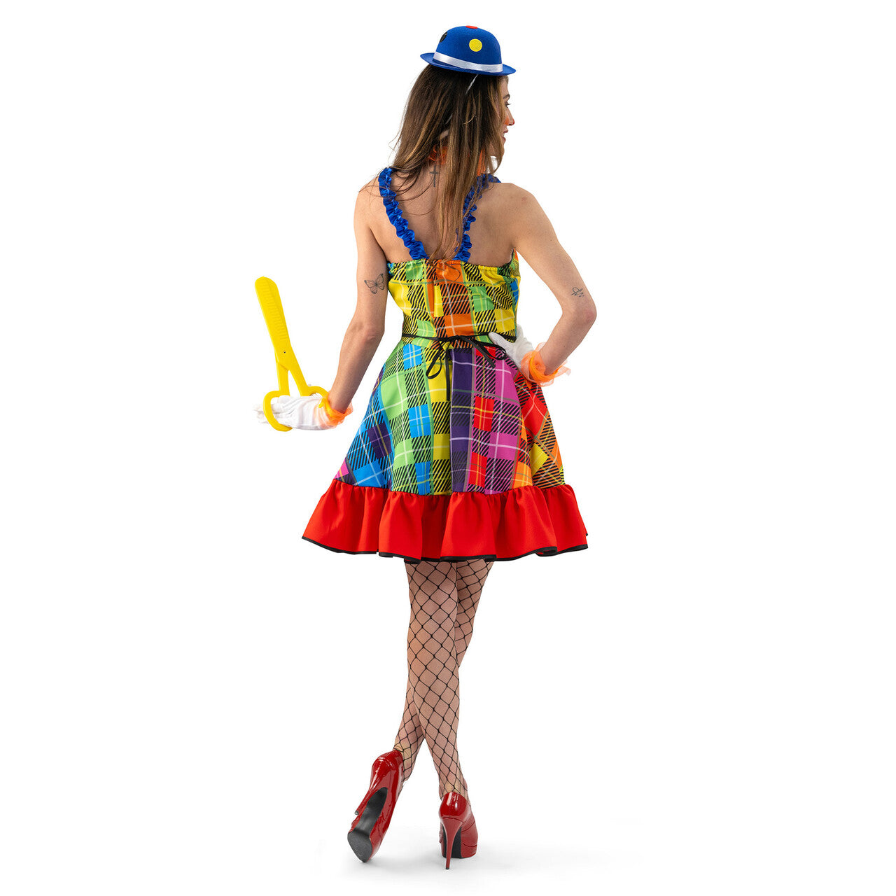 Op deze afbeelding zie je een Kostuums, van het merk Magic By Freddy's. Rainbow Clown Clumpsy Vrouw Kostuum