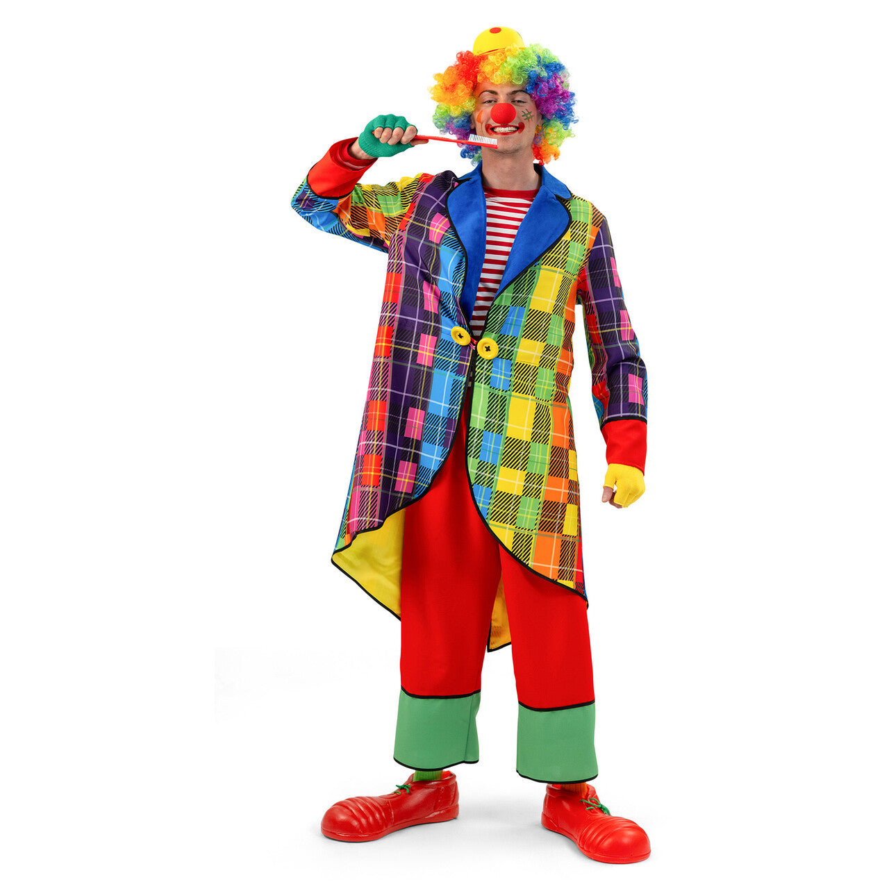 Op deze afbeelding zie je een Kostuums, van het merk Magic By Freddy's. Rainbow Clown Rik Man Kostuum