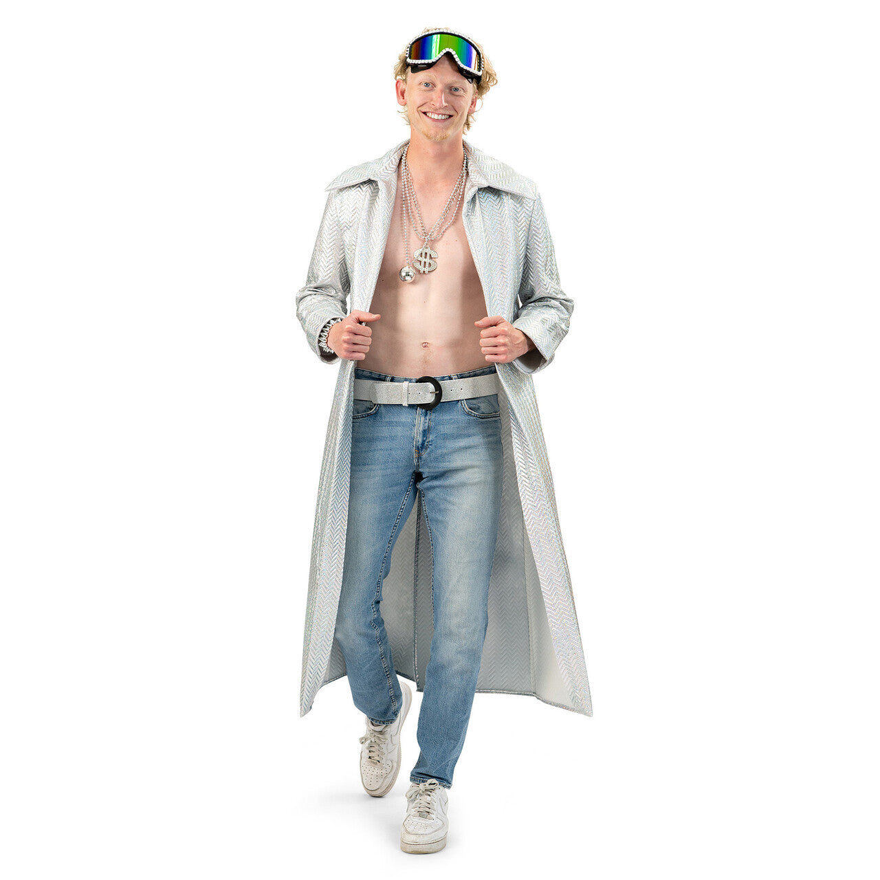 Op deze afbeelding zie je een Kostuums, van het merk Magic By Freddy's. Zilveren Burning Man Jas