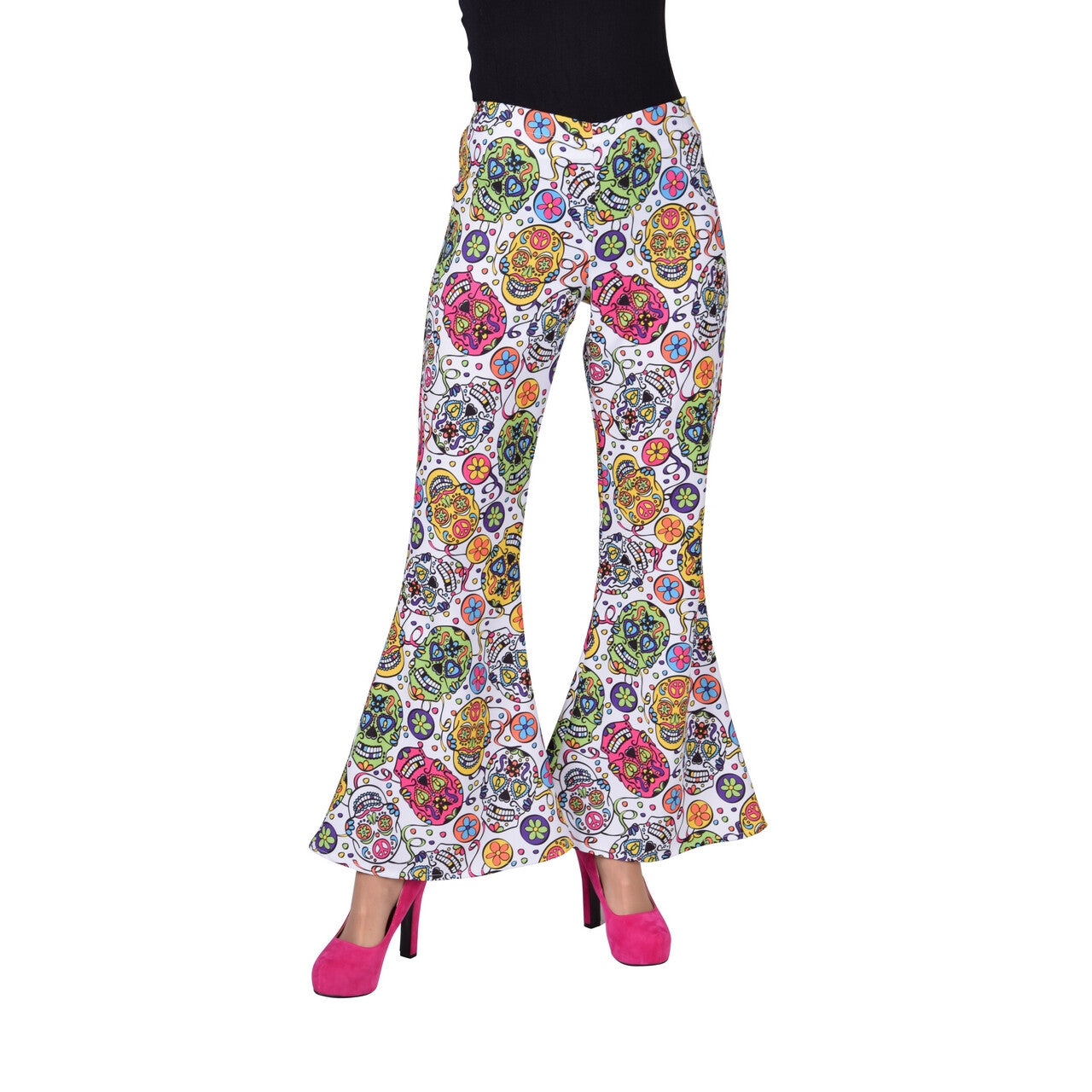 Op deze afbeelding zie je een Kostuums, van het merk Magic By Freddy's. Day Of The Dead Hippie Doodshoofden Broek Vrouw