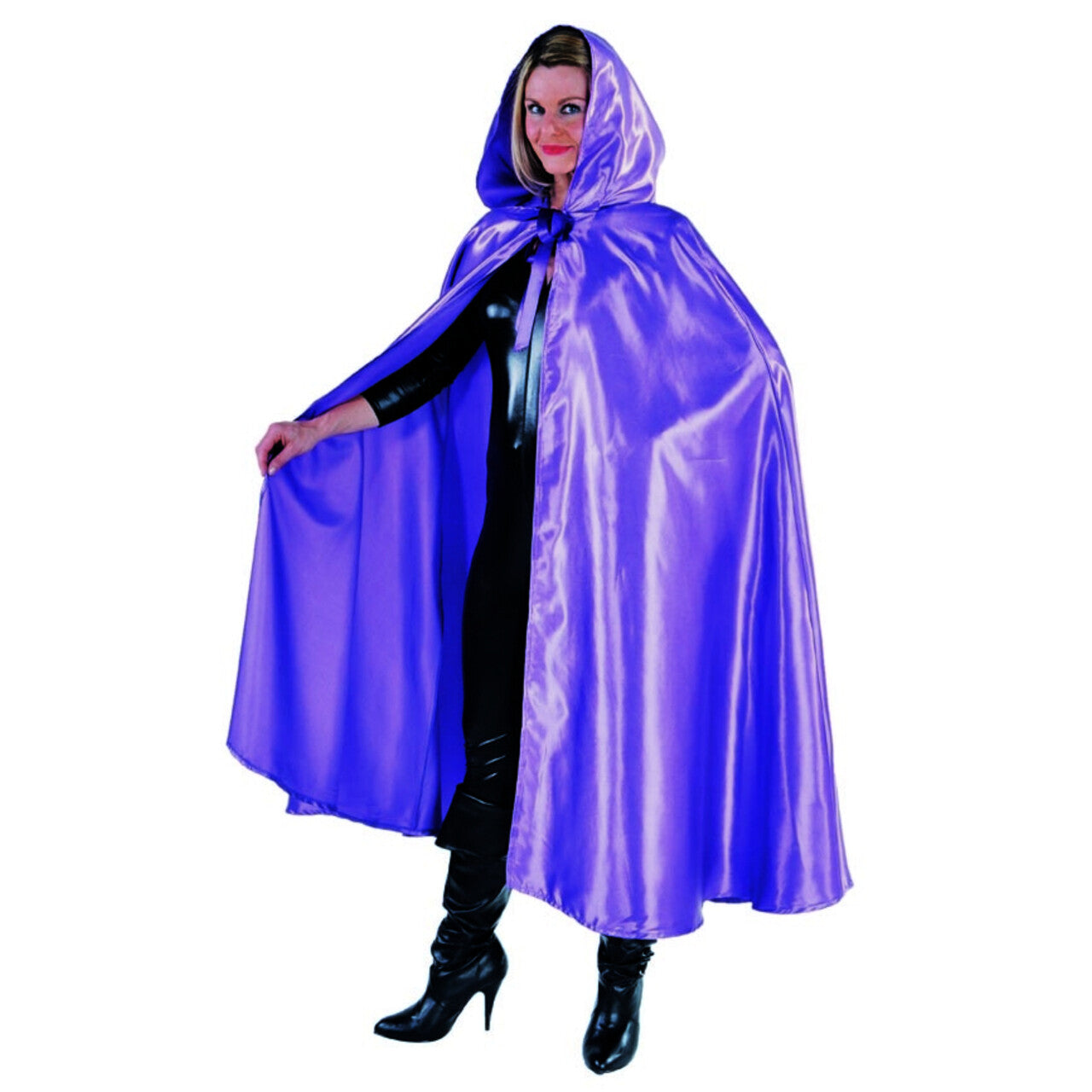 Op deze afbeelding zie je een Kostuums, van het merk Magic By Freddy's. Glanzend Paarse Cape Met Capuchon Vrouw