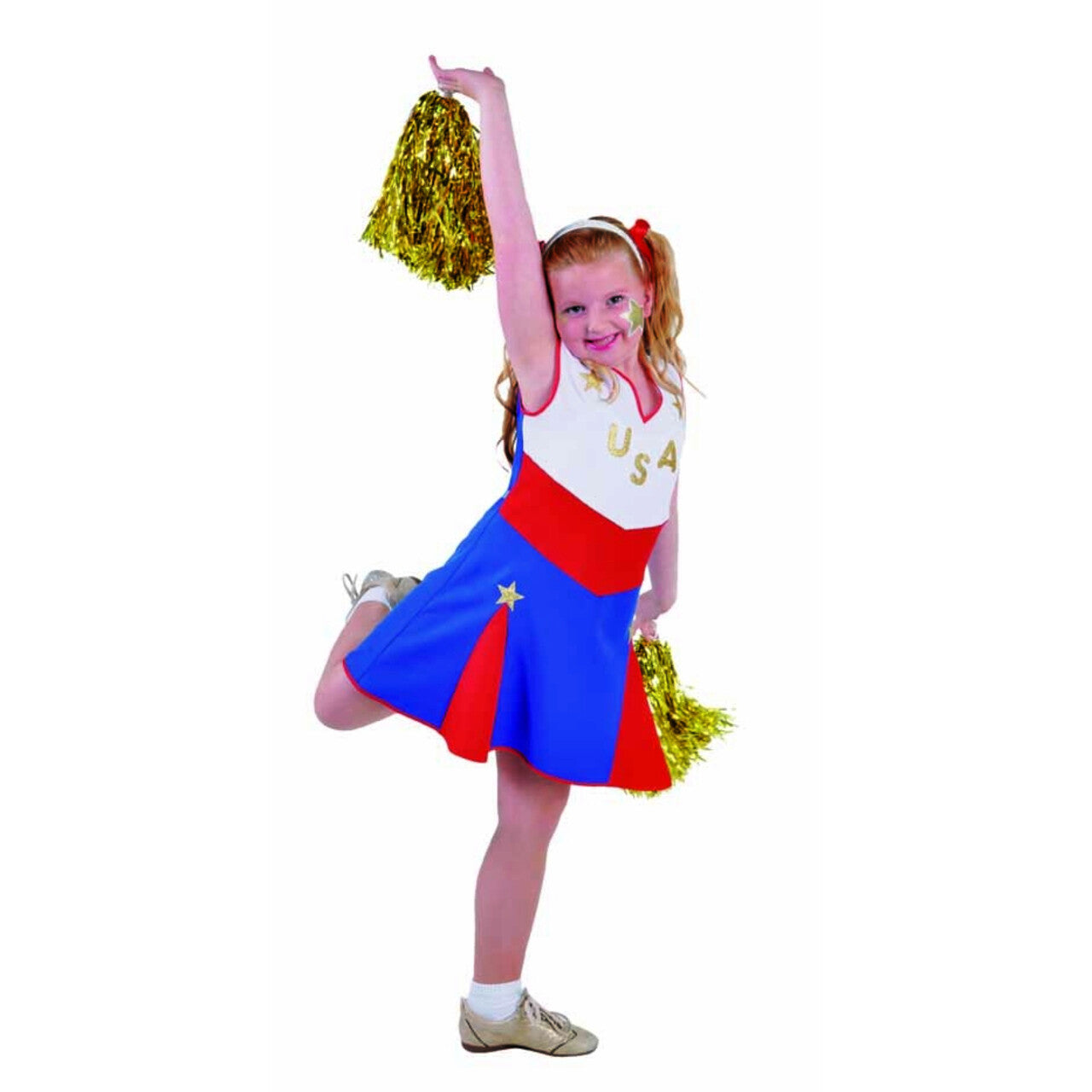 Op deze afbeelding zie je een Kostuums, van het merk Magic By Freddy's. Tumbling Cheerleader Go USA Meisje Kostuum