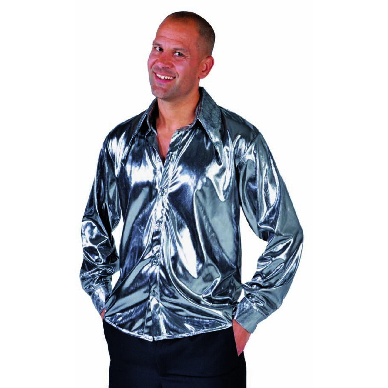 Op deze afbeelding zie je een Kostuums, van het merk Magic By Freddy's. Zilveren Glitter Folie Blouse Man