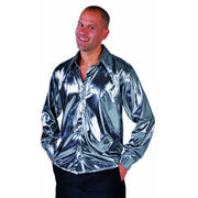 Op deze afbeelding zie je een Kostuums, van het merk Magic By Freddy's. Zilveren Glitter Folie Blouse Man