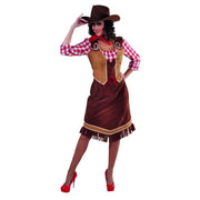 Op deze afbeelding zie je een Kostuums, van het merk Magic By Freddy's. Stoere Frontier Cowgirl Sam Vrouw Kostuum