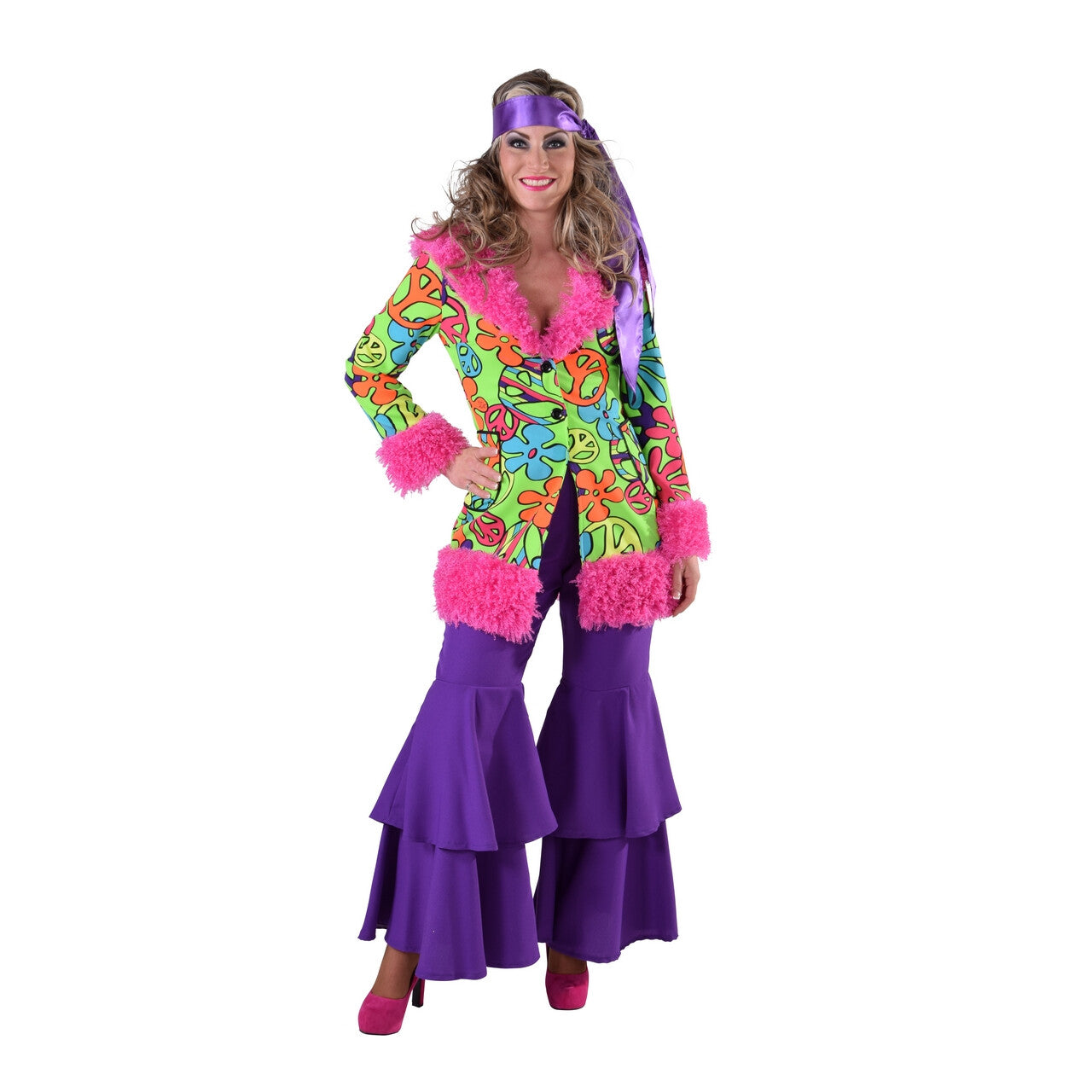 Op deze afbeelding zie je een Kostuums, van het merk Magic By Freddy's. Roze Flamingo Bont Bloemen Mantel Vrouw