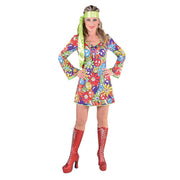 Op deze afbeelding zie je een Kostuums, van het merk Magic By Freddy's. Hippie Peace Smiley Vrouw Kostuum