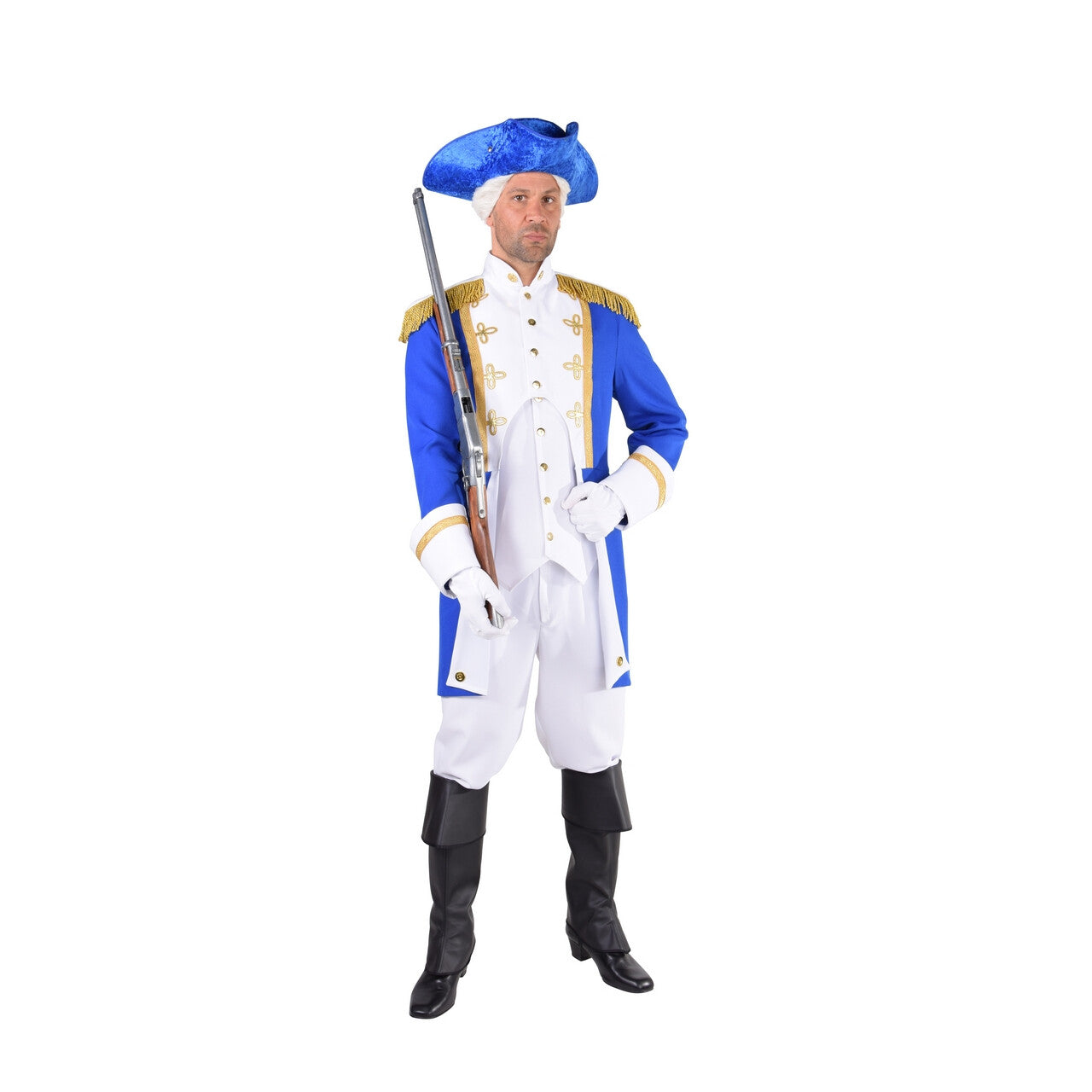 Op deze afbeelding zie je een Kostuums, van het merk Magic By Freddy's. Garde Officier Koninklijk Paleis Blauw Man Kostuum