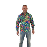 Op deze afbeelding zie je een Kostuums, van het merk Magic By Freddy's. Psychedelische Draaikolken Hemd Groen Man