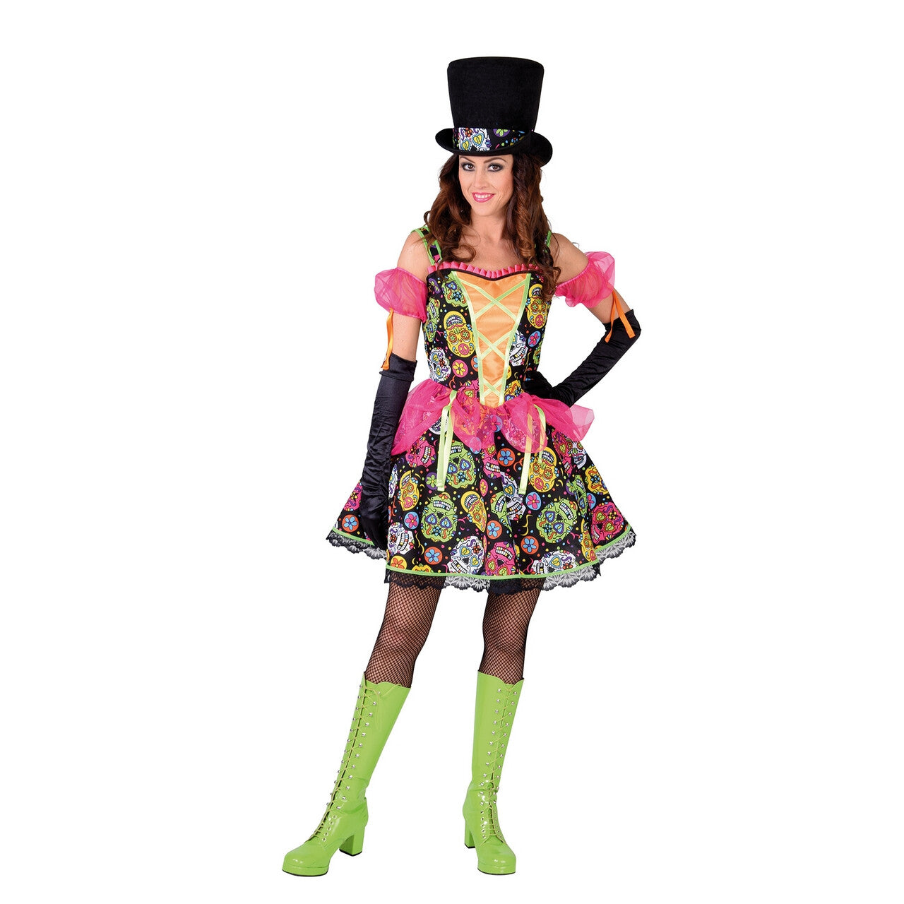Op deze afbeelding zie je een Kostuums, van het merk Magic By Freddy's. Vrolijk Feest Dia De Los Muertos Mexico Vrouw Kostuum
