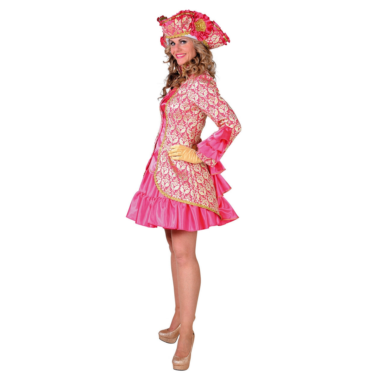 Op deze afbeelding zie je een Kostuums, van het merk Magic By Freddy's. Burlesque Brokaat Jas Met Ruches Roze Vrouw