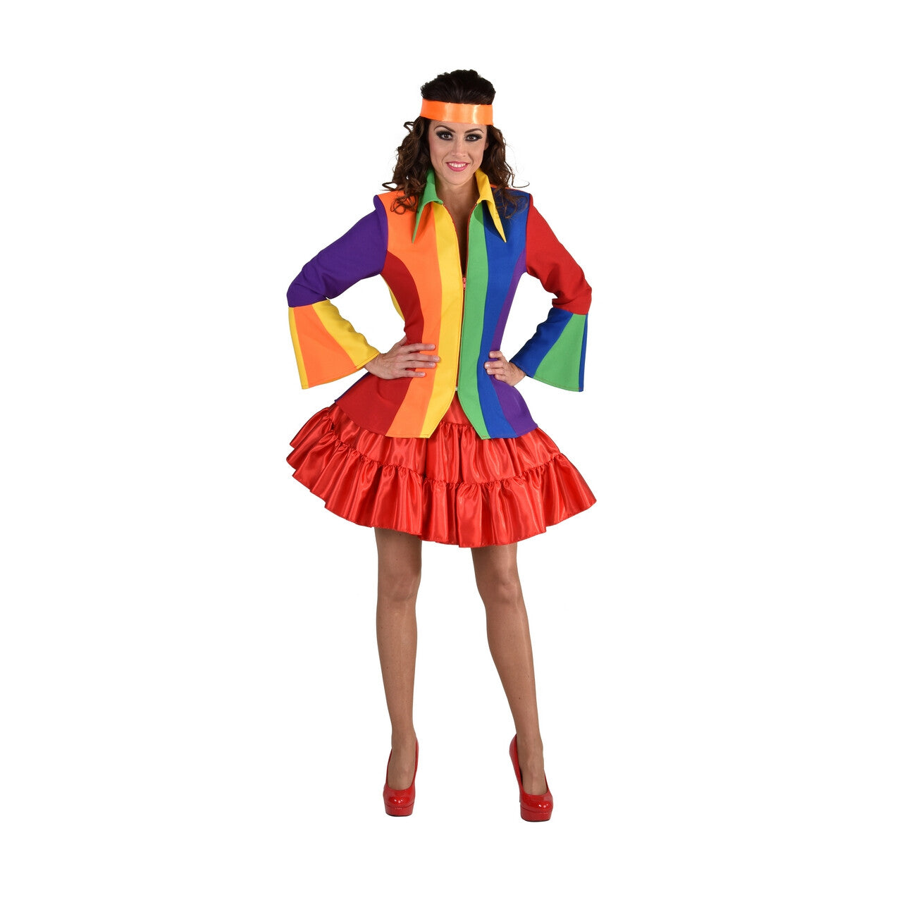 Op deze afbeelding zie je een Kostuums, van het merk Magic By Freddy's. Regenboog Festival Jas Met Lang Achterpand Vrouw