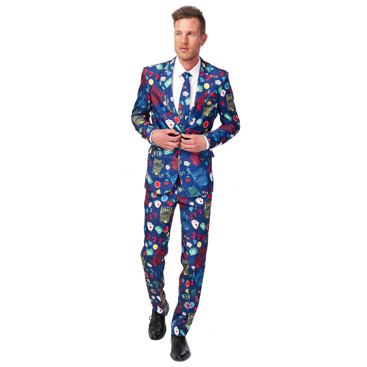 Op deze afbeelding zie je een Kostuums, van het merk Suitmeister. Mr Wheelerdealer Casino Slot Machine Suitmeister Kostuum Man
