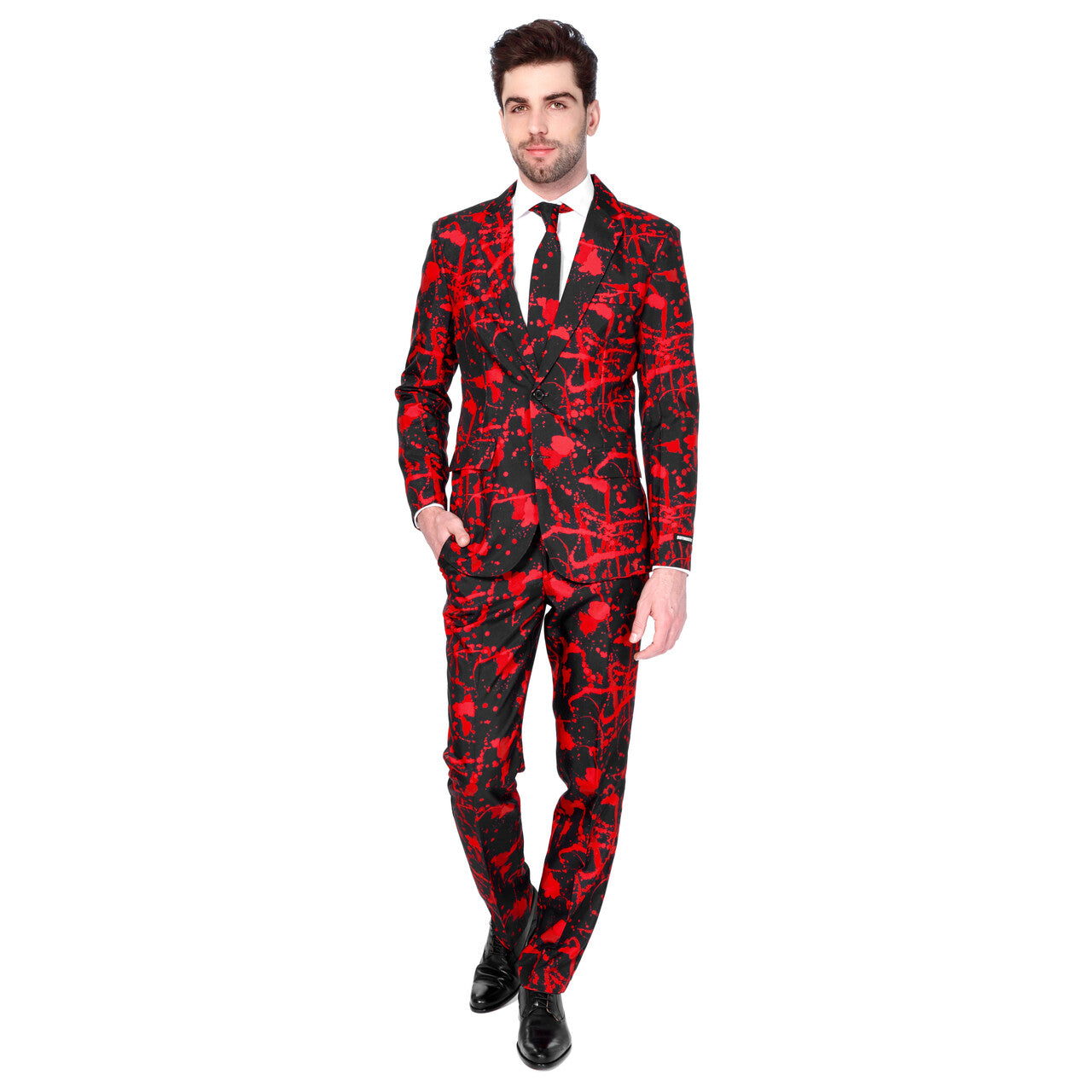 Op deze afbeelding zie je een Kostuums, van het merk Suitmeister. Bloody Killer Moordenaar Opposuit Man Kostuum