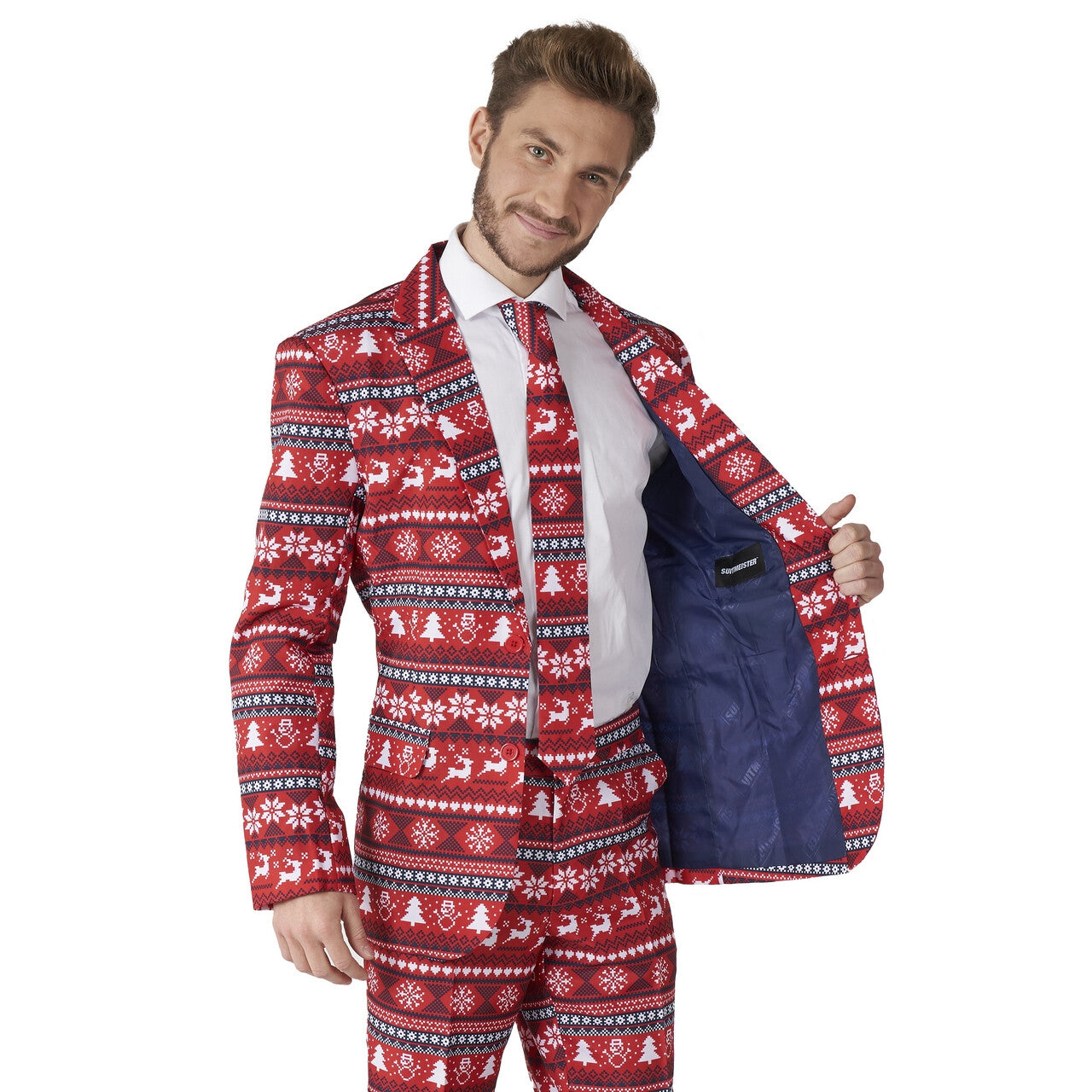 Op deze afbeelding zie je een Kostuums, van het merk Suitmeister. Nordic Pixel Red Suitmeister Man Kostuum