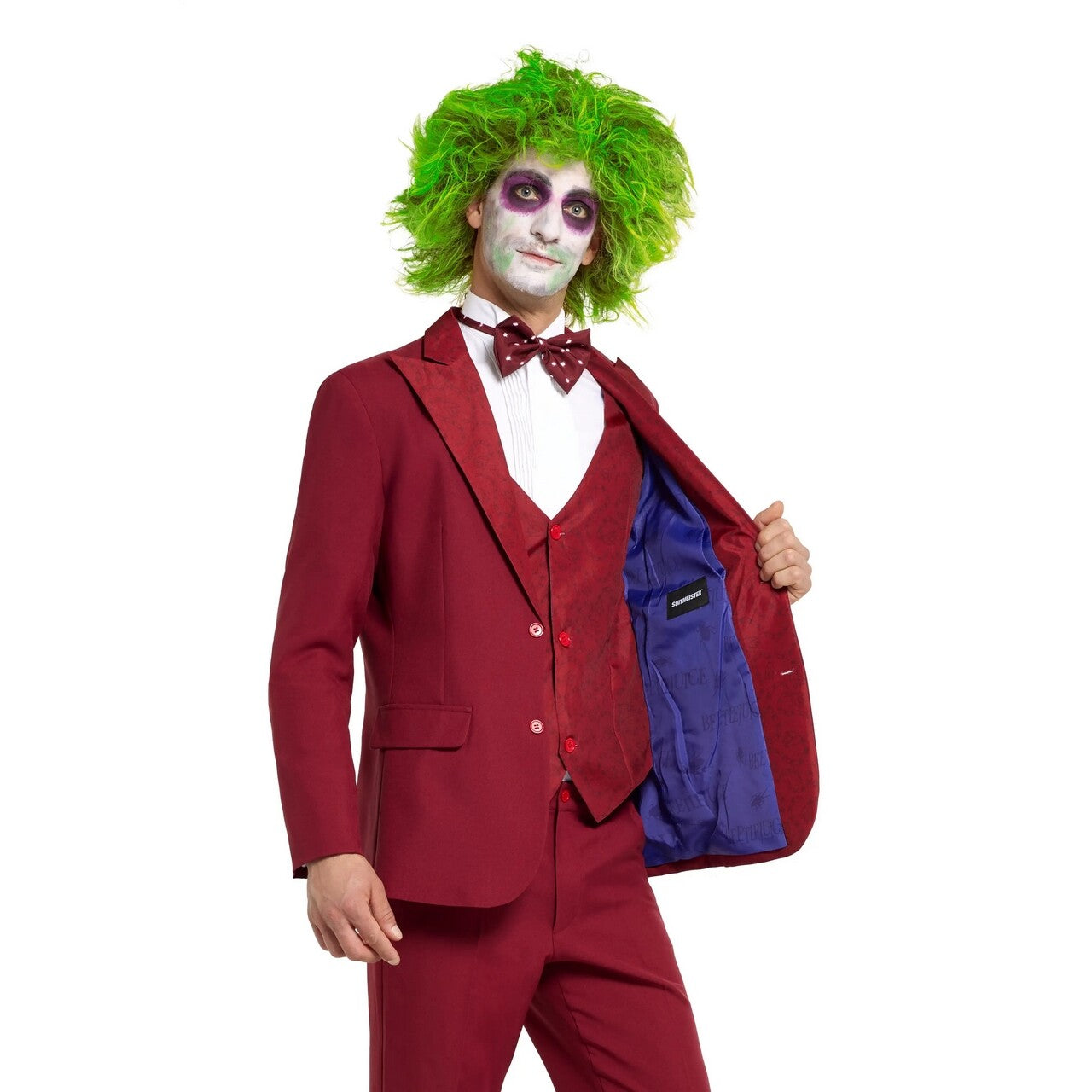 Op deze afbeelding zie je een Kostuums, van het merk Opposuits. Beetlejuice Groom Gala Burgundy Man Kostuum