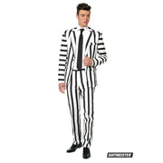 Op deze afbeelding zie je een Kostuums, van het merk Suitmeister. Popart Striped Black White Suitmeister Man Kostuum