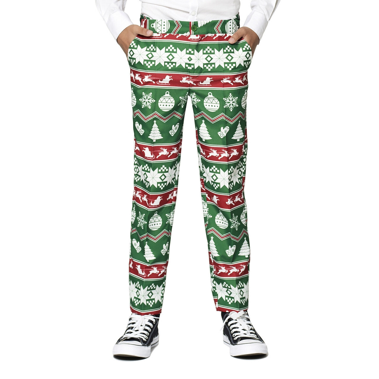 Op deze afbeelding zie je een Kostuums, van het merk Suitmeister. Groene Kerst Symbolen Sterren Ballen Bomen Jongen Kostuum