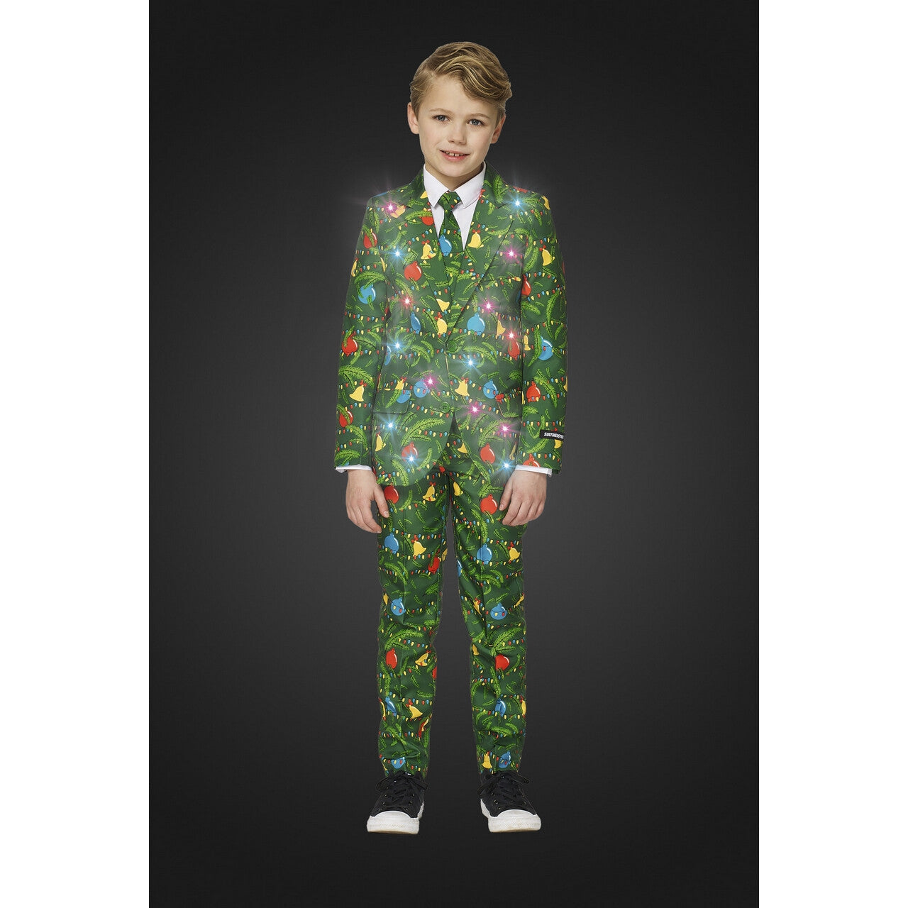 Op deze afbeelding zie je een Kostuums, van het merk Suitmeister. Groen Fonkelend Kerstbomen Jongen Kostuum