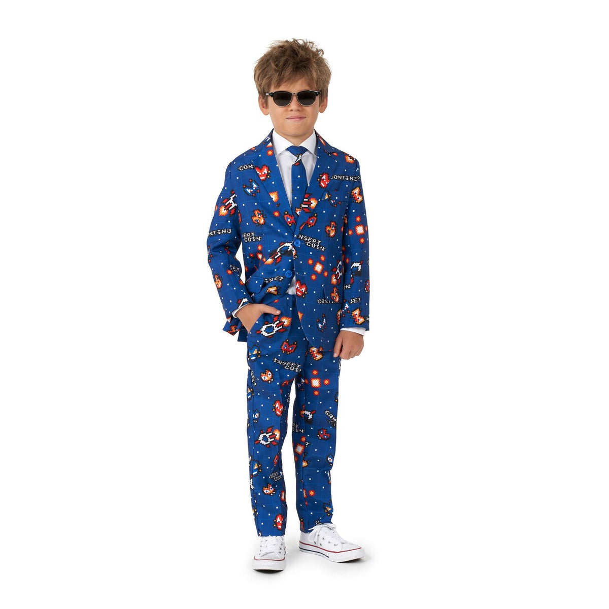 Op deze afbeelding zie je een Kostuums, van het merk Suitmeister. Boys Retro Gamer Navy Jongen Kostuum