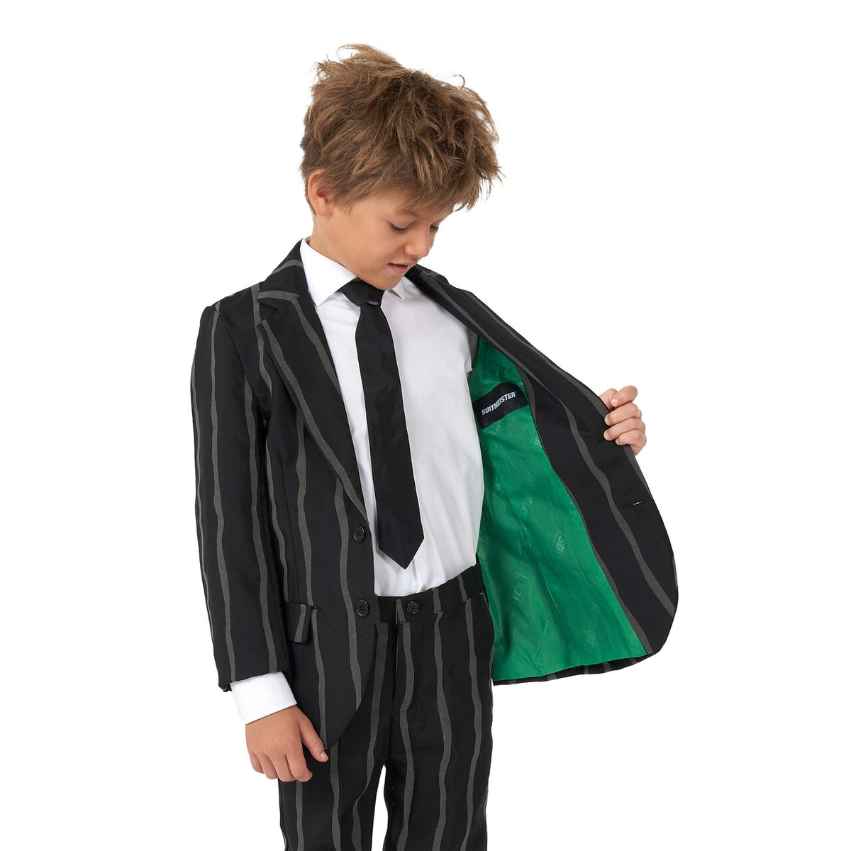 Op deze afbeelding zie je een Kostuums, van het merk Suitmeister. Boys Oversized Pinstripe Glow-In-The-Dark Jongen
