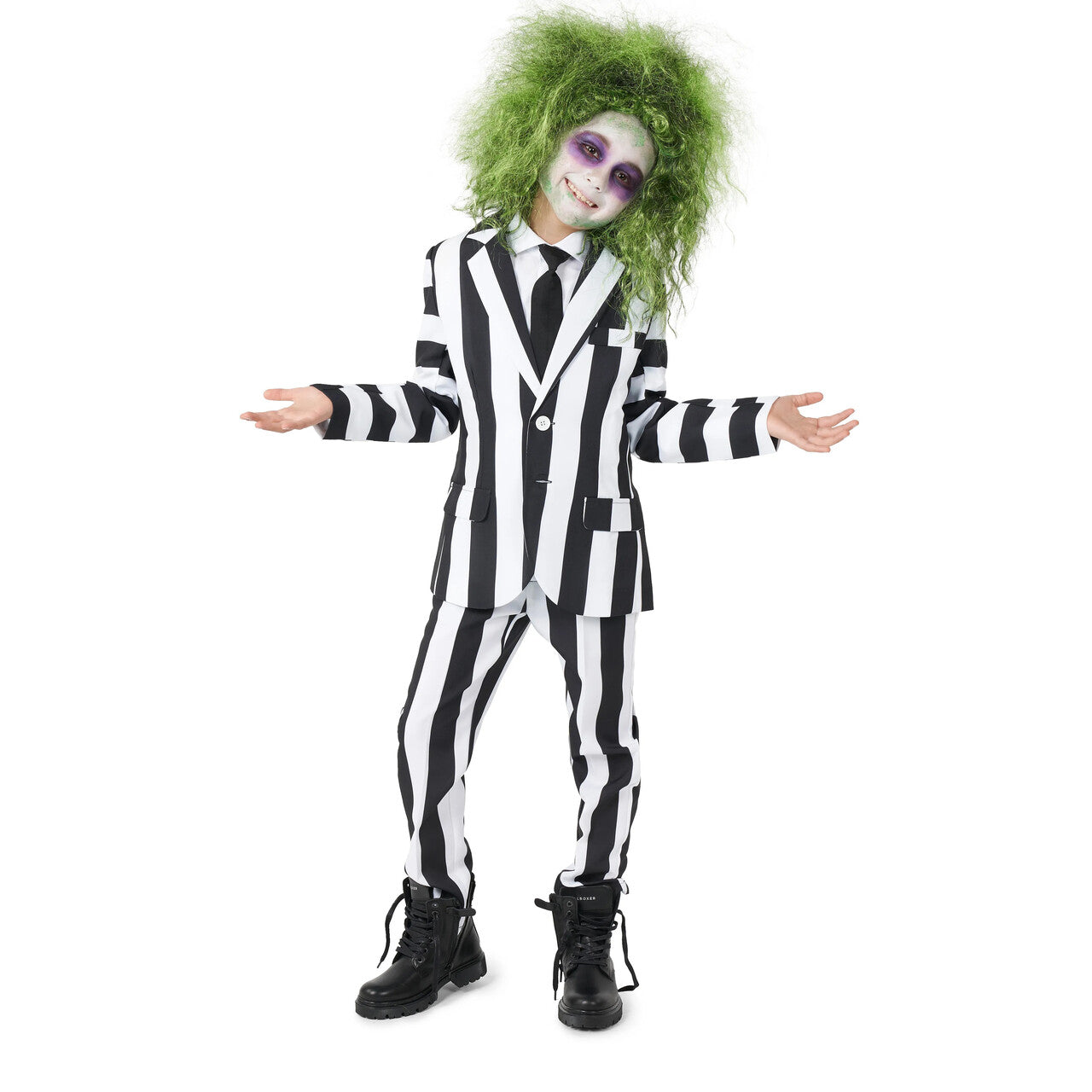 Op deze afbeelding zie je een Kostuums, van het merk Suitmeister. Boys Beetlejuice White Stripes Jongen Kostuum