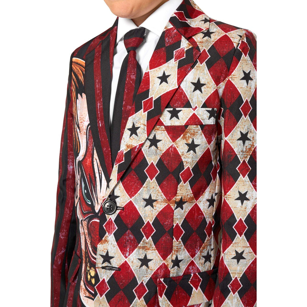 Op deze afbeelding zie je een Kostuums, van het merk Opposuits. Boys Scary Clown Red Jongen Kostuum
