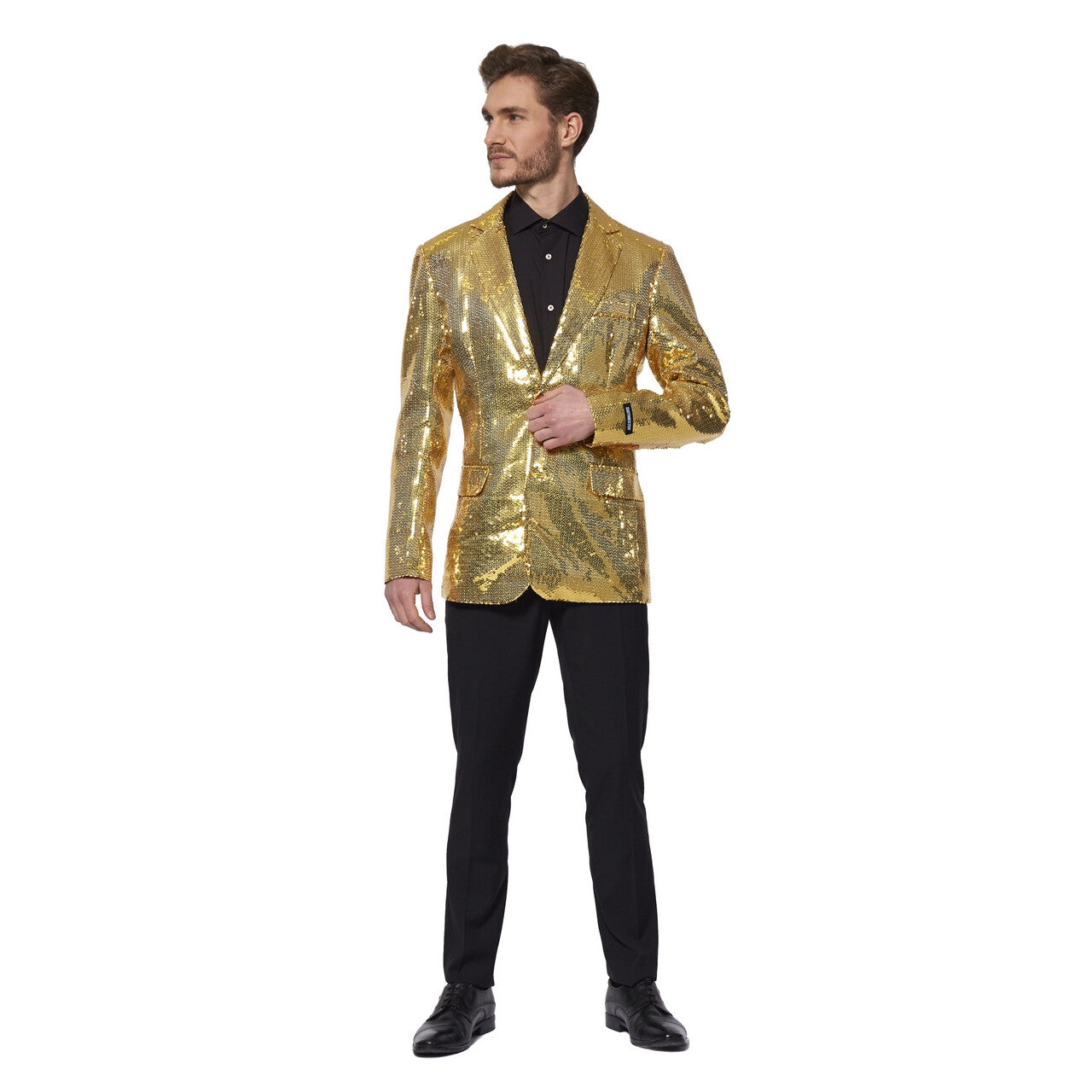 Op deze afbeelding zie je een Kostuums, van het merk Suitmeister. Gouden Show Quizmaster Paillettenjas Man