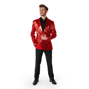 Op deze afbeelding zie je een Kostuums, van het merk Suitmeister. Quizmaster Sequins Red Pailletten Man