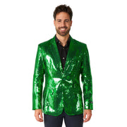 Op deze afbeelding zie je een Kostuums, van het merk Suitmeister. Groene Pailletten Showmaster Jas Man