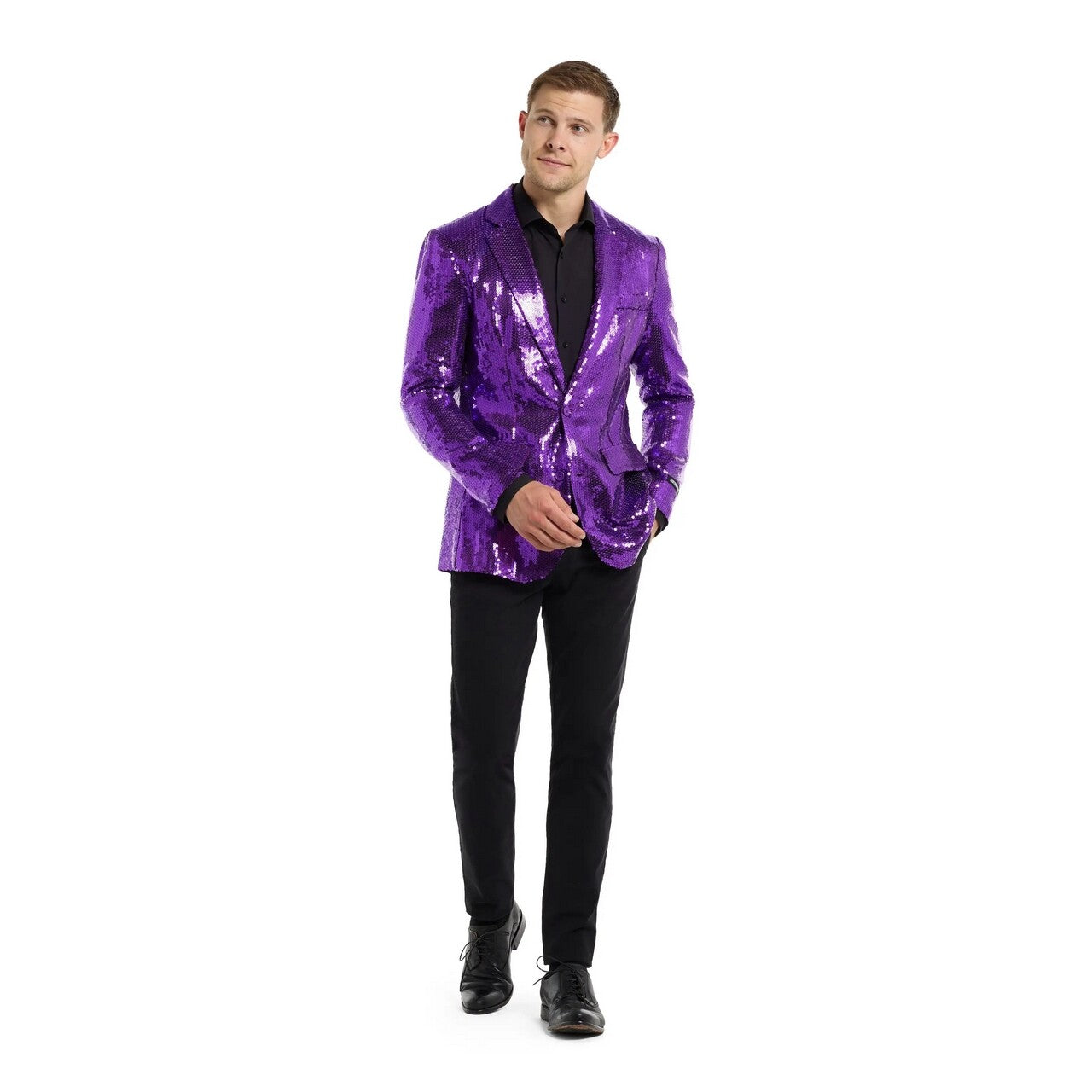 Op deze afbeelding zie je een Kostuums, van het merk Opposuits. Sequins Purple Blazer Man Kostuum