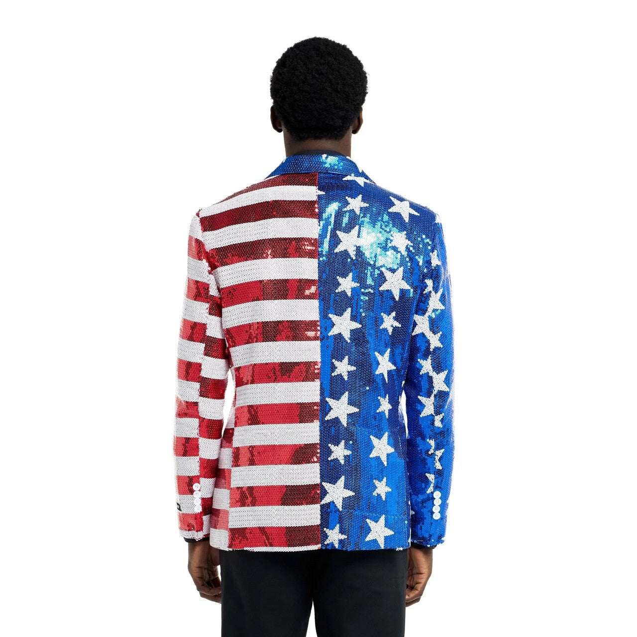 Op deze afbeelding zie je een Kostuums, van het merk Opposuits. Sequins Stars & Stripes USA Blazer Man