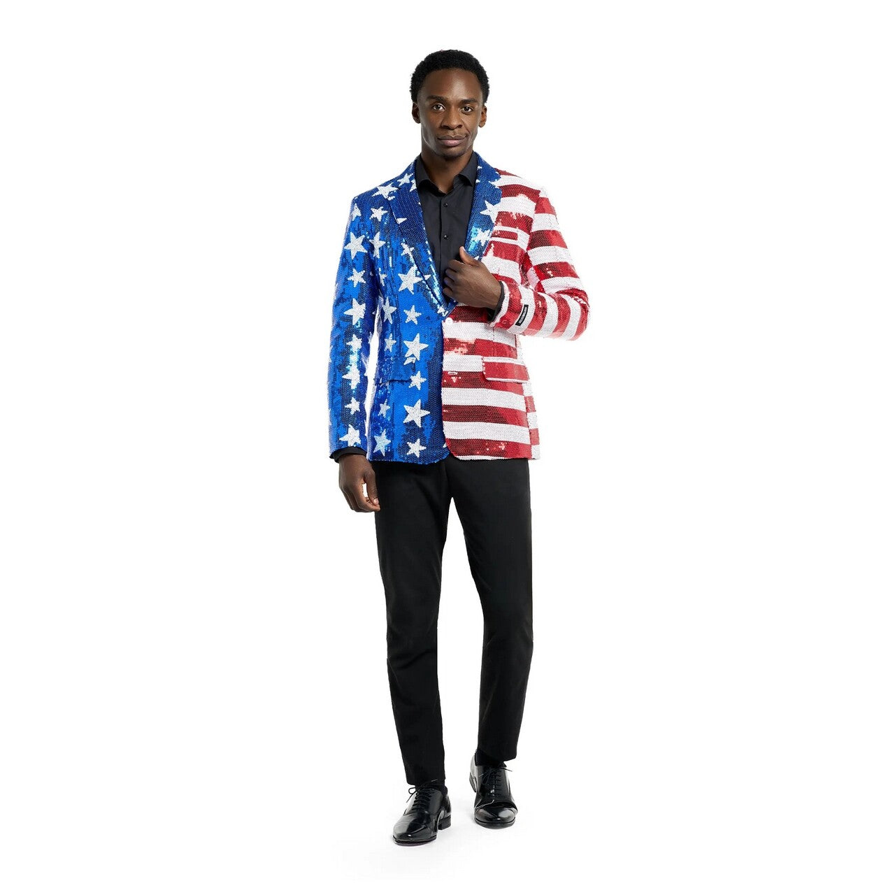 Op deze afbeelding zie je een Kostuums, van het merk Opposuits. Sequins Stars & Stripes USA Blazer Man