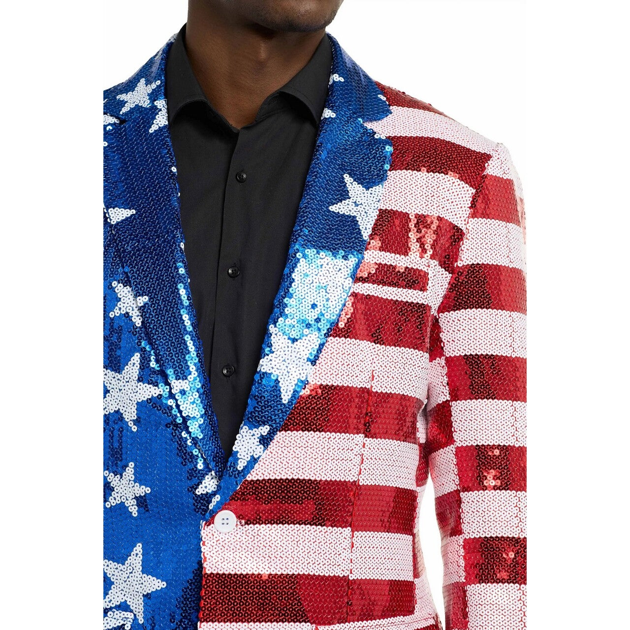 Op deze afbeelding zie je een Kostuums, van het merk Opposuits. Sequins Stars & Stripes USA Blazer Man
