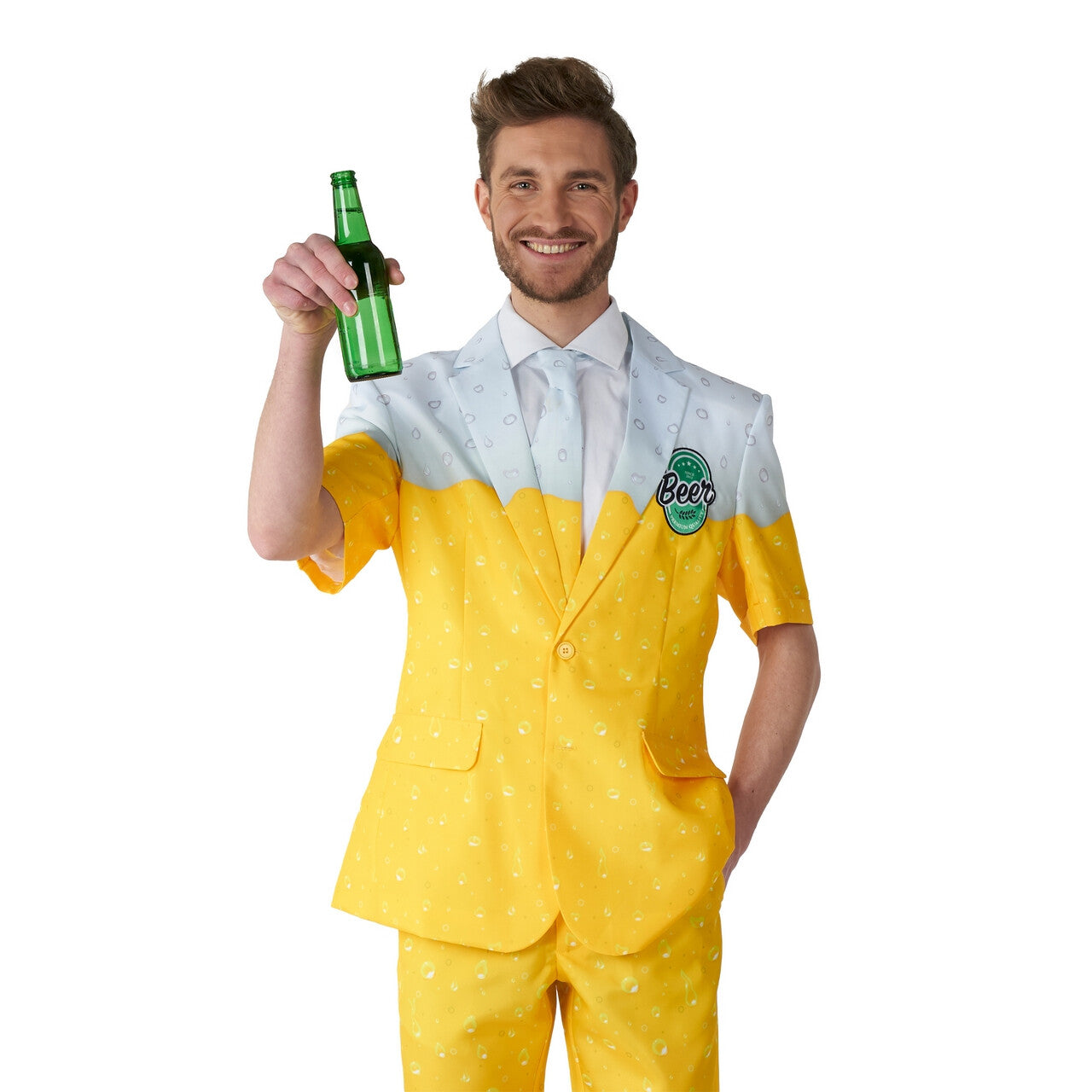 Op deze afbeelding zie je een Kostuums, van het merk Suitmeister. Zomer Geel Premium Biertje Man Kostuum